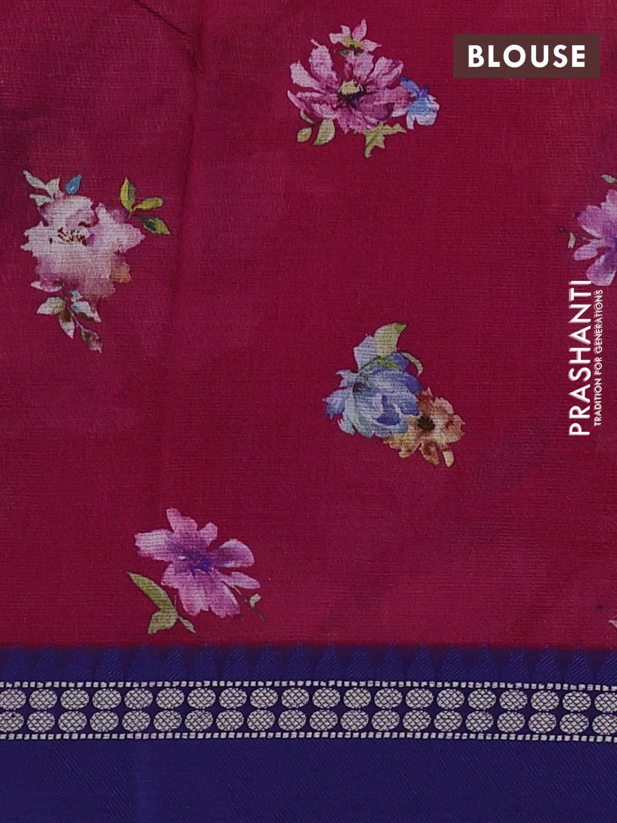 Kota silk cotton saree pink and blue with allover floral digital prints and thread woven border - Image 3