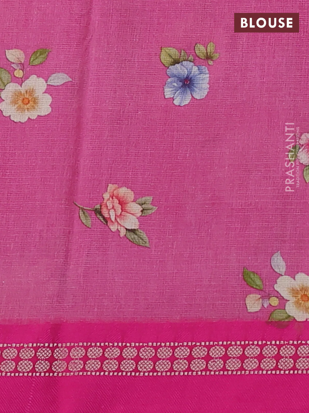 Kota silk cotton saree pink shade and pink with floarl digital prints and thread woven border - Image 3