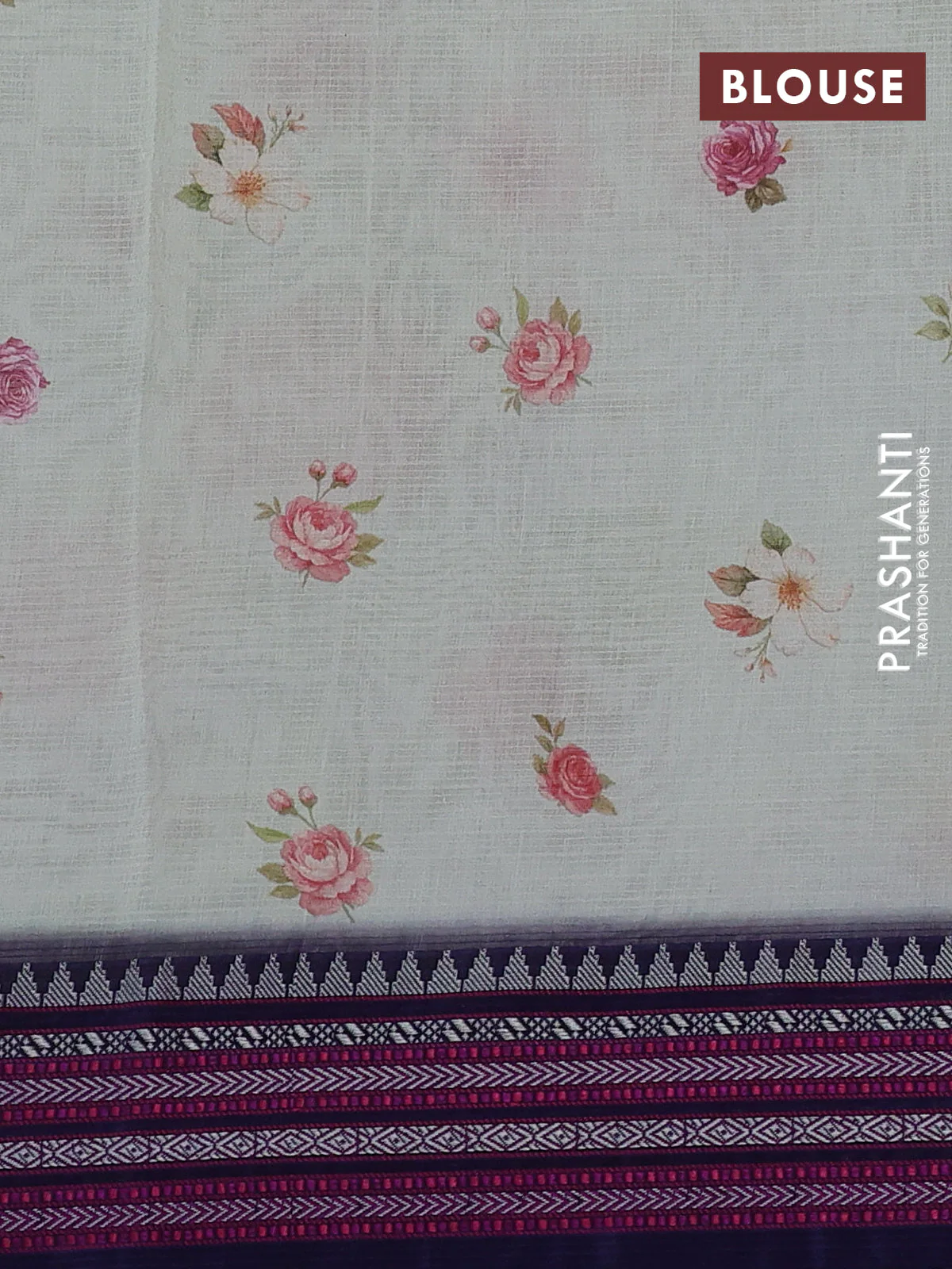 Kota silk cotton saree pista green and navy blue with floarl digital prints and thread woven border - Image 3