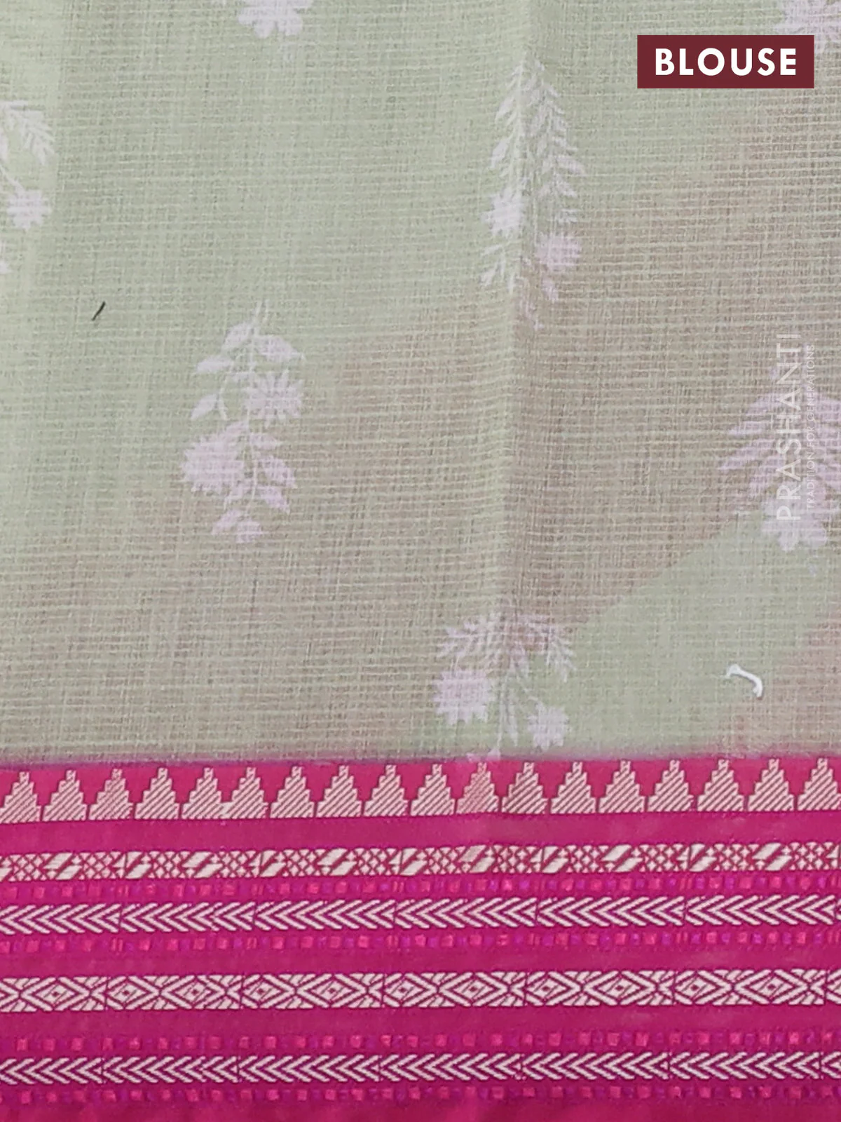 Kota silk cotton saree pista green and pink with floarl digital prints and thread woven border - Image 3