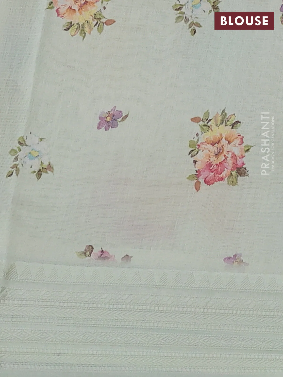 Kota silk cotton saree pista green with floarl digital prints and thread woven border - Image 3