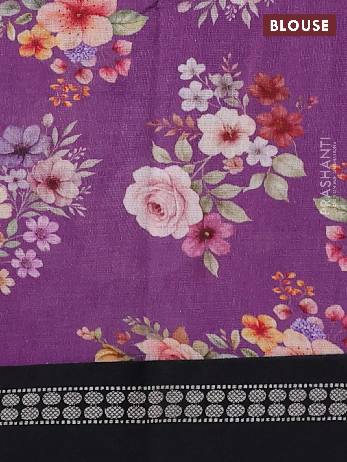 Kota silk cotton saree purple and black with allover floral digital prints and thread woven border - Image 3