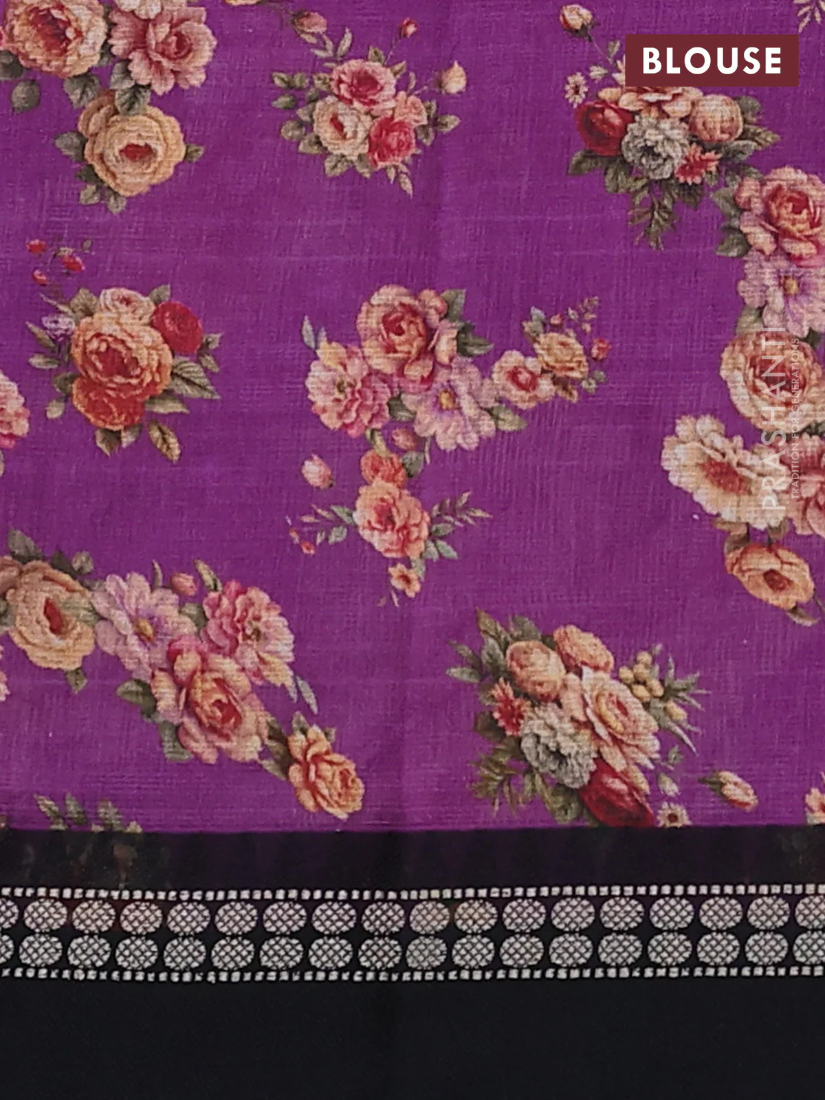 Kota silk cotton saree purple and black with allover floral digital prints and thread woven border - Image 3