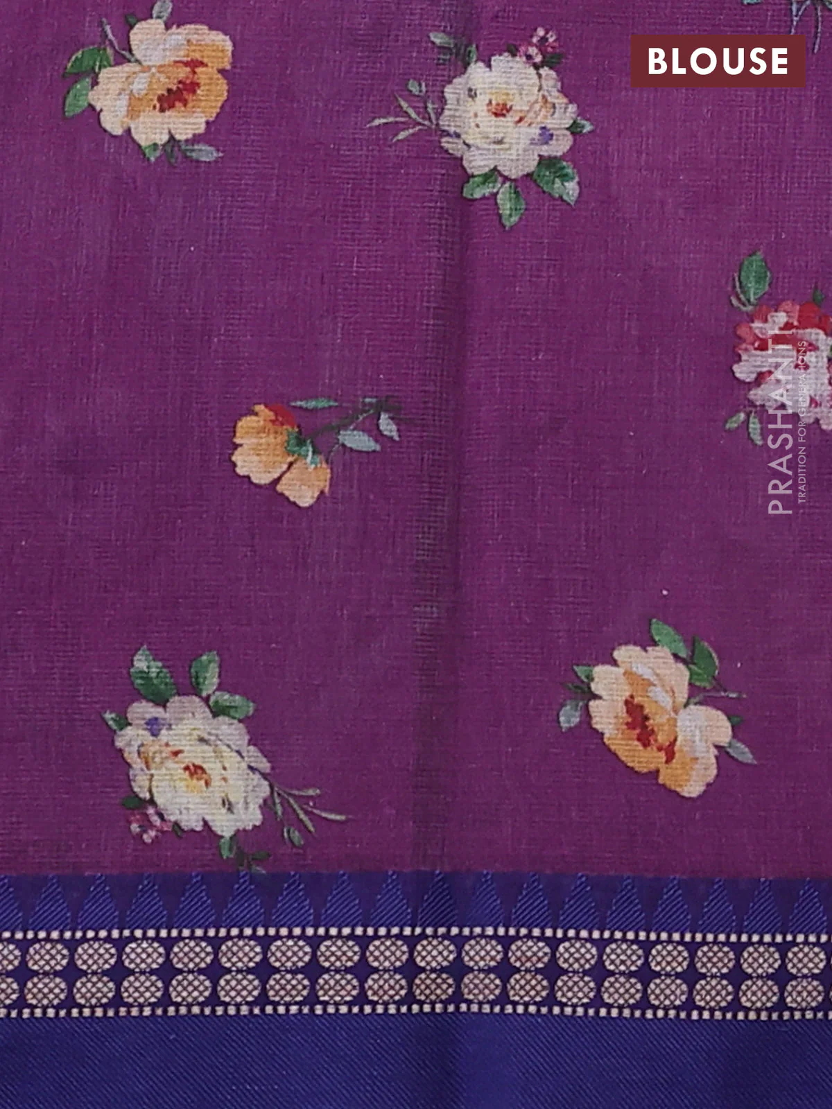 Kota silk cotton saree purple and blue with allover floral digital prints and thread woven border - Image 3
