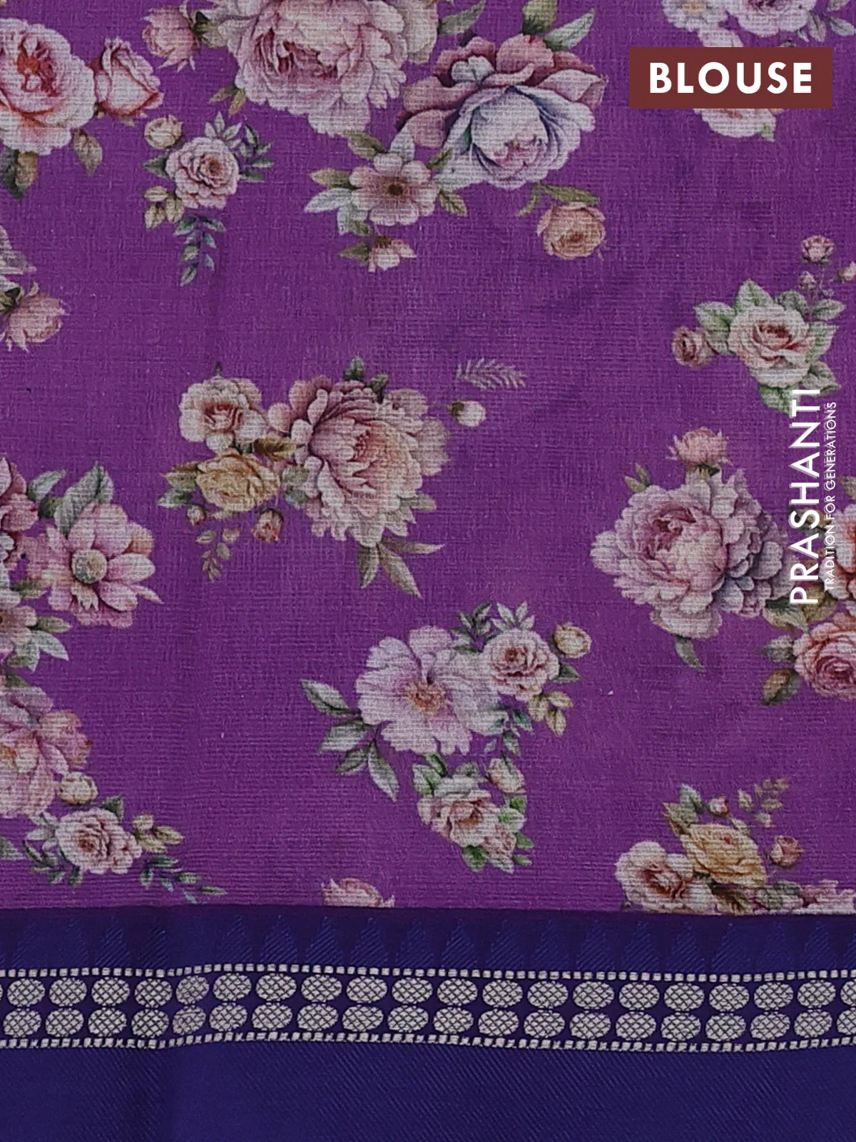 Kota silk cotton saree purple and blue with allover floral digital prints and thread woven border - Image 3