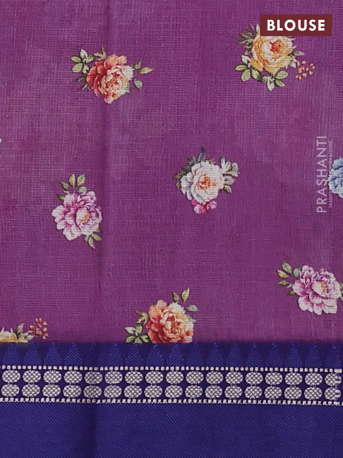 Kota silk cotton saree purple and blue with allover floral digital prints and thread woven border - Image 3