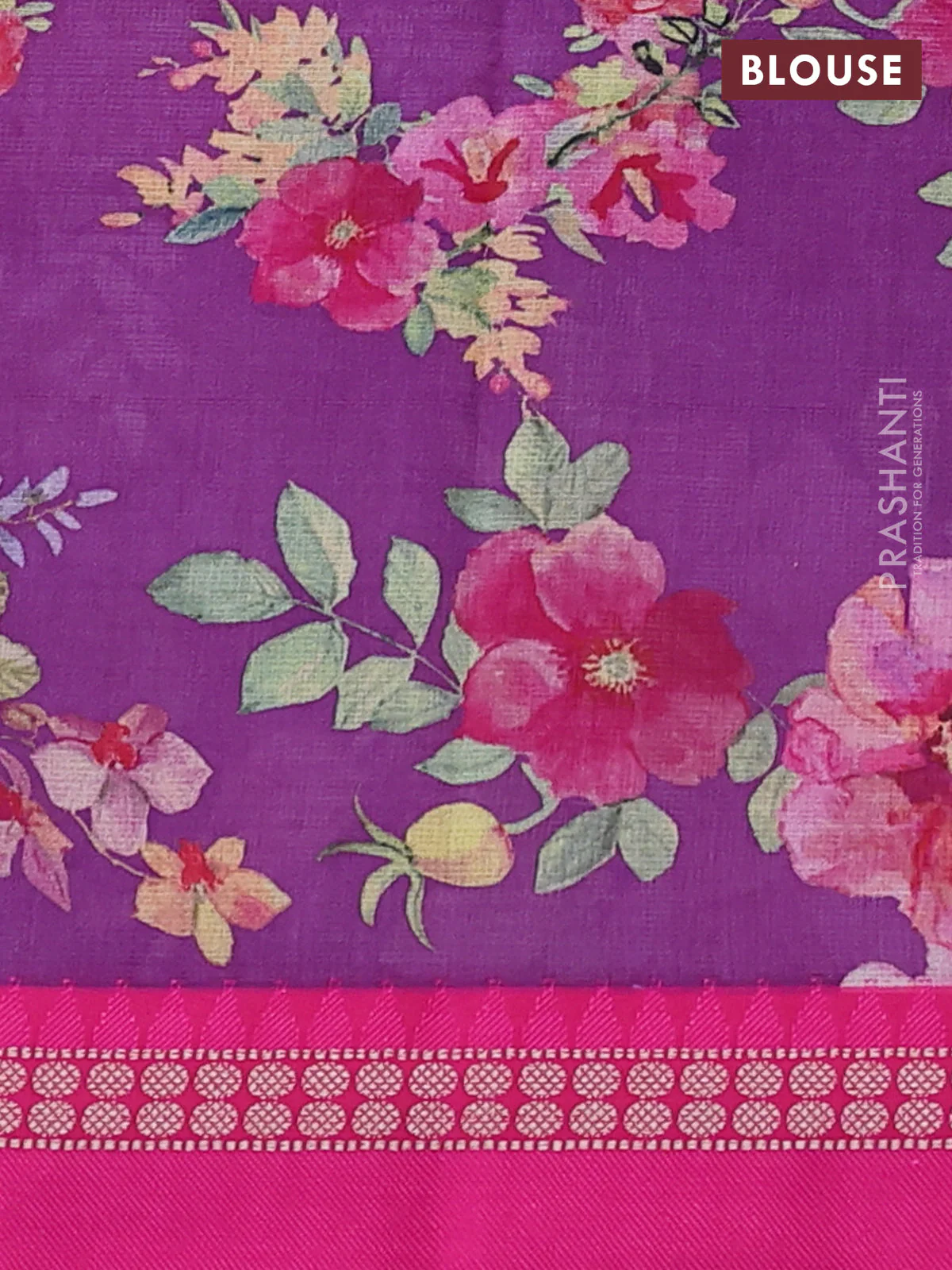 Kota silk cotton saree purple and pink with allover floral digital prints and thread woven border - Image 3