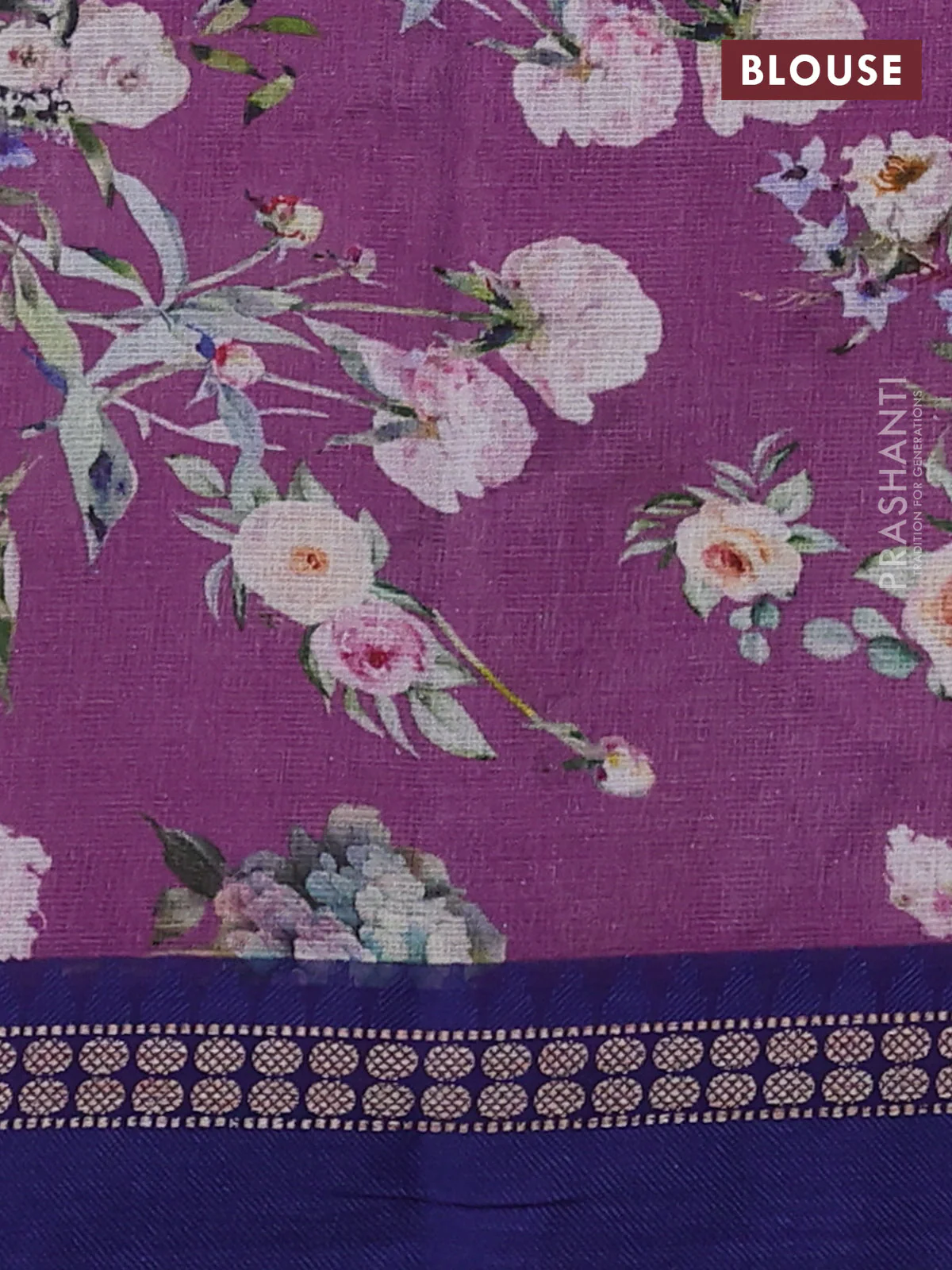 Kota silk cotton saree purple shade and blue with allover floral digital prints and thread woven border - Image 3