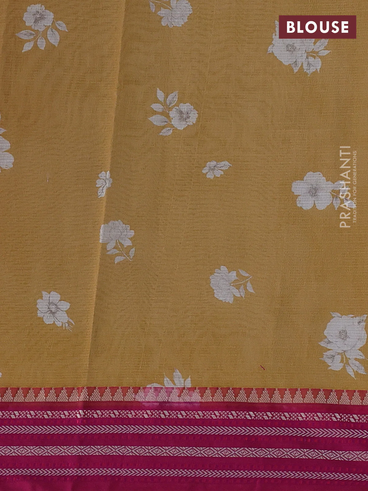 Kota silk cotton saree sandal and pink with allover floral digital prints and thread woven border - Image 3