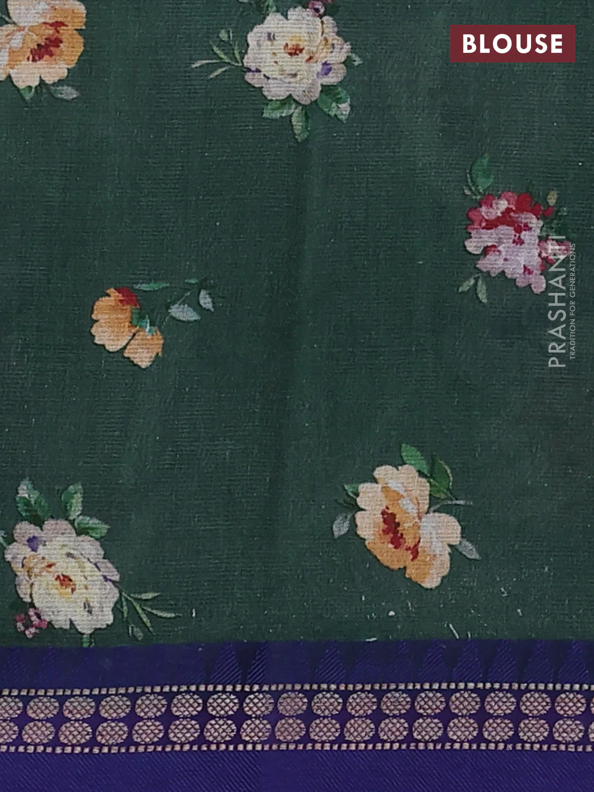Kota silk cotton saree sap green and blue with allover floral digital prints and thread woven border - Image 3