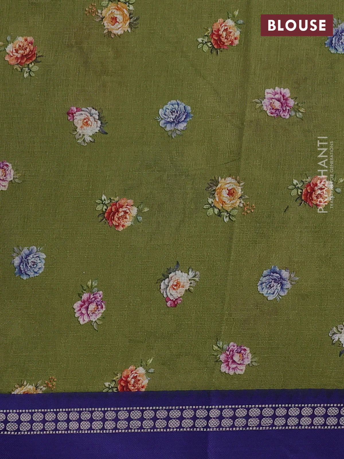 Kota silk cotton saree sap green and blue with allover floral digital prints and thread woven border - Image 3