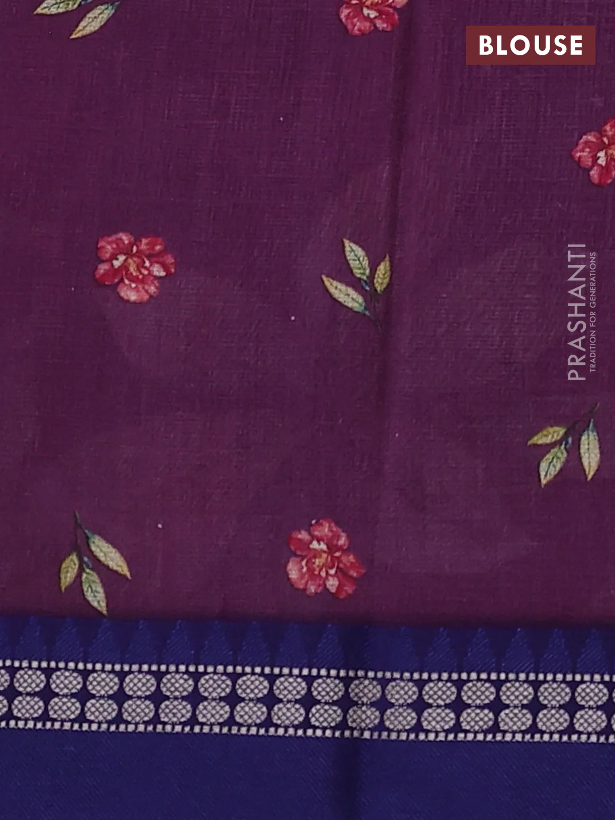 Kota silk cotton saree wine shade and blue with floral digital prints and thread woven border - Image 3