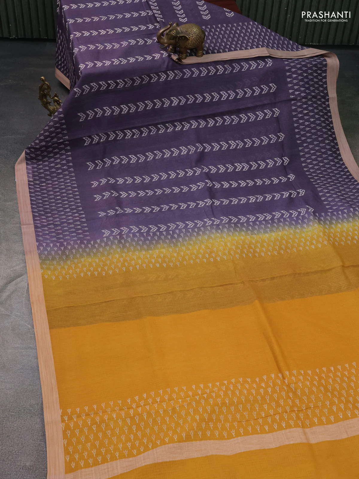 Kota silk cotton saree wine shade and rust shade with allover block prints and printed border - Image 2