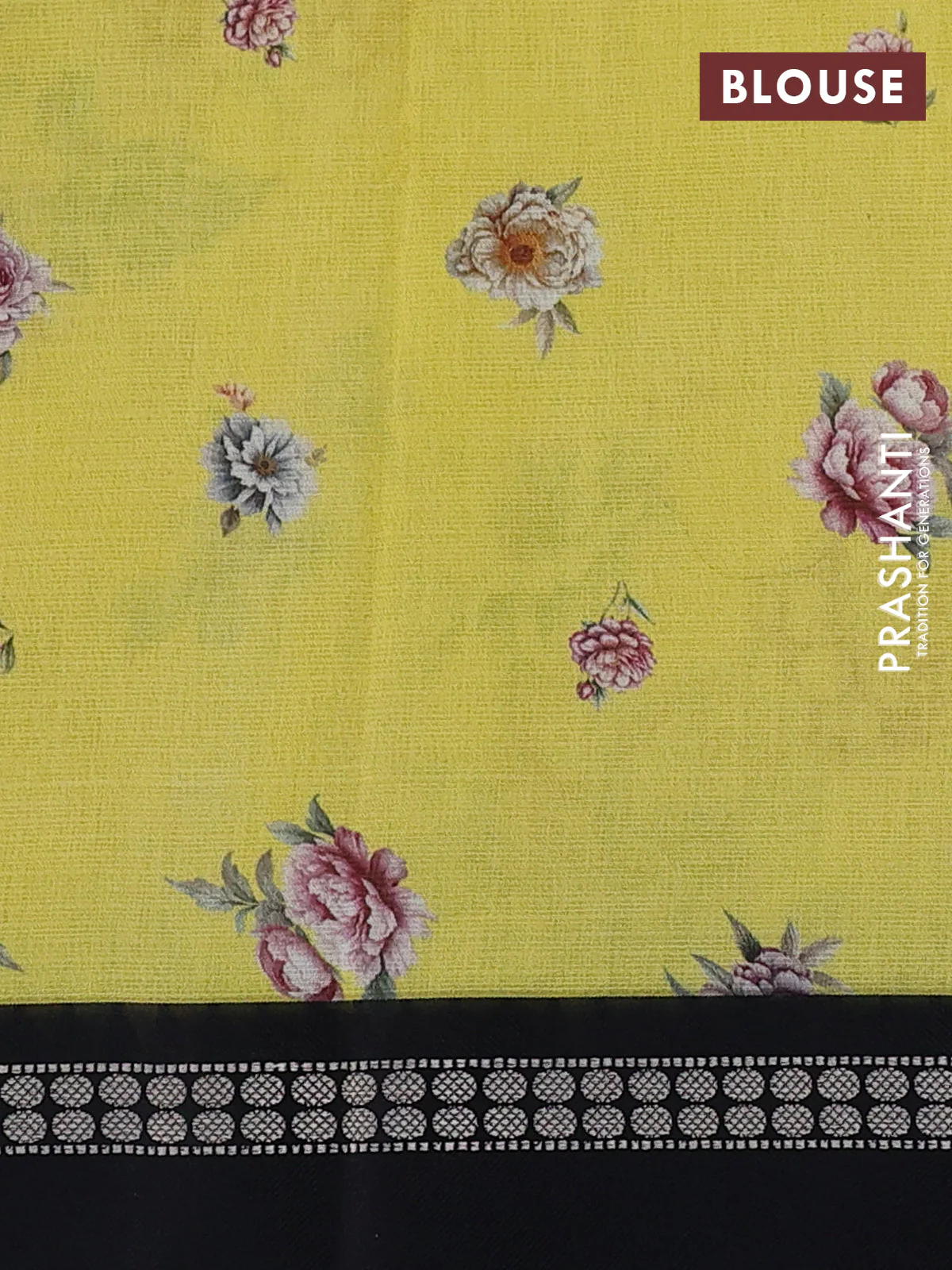 Kota silk cotton saree yellow and black with allover floral digital prints and thread woven border - Image 3