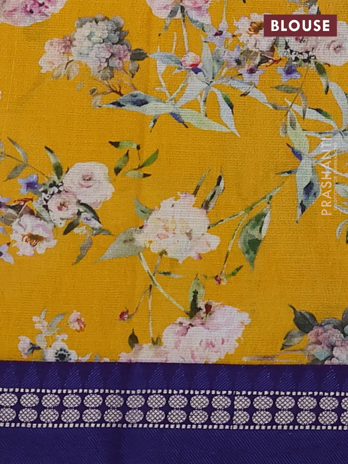 Kota silk cotton saree yellow and blue with allover floral digital prints and thread woven border - Image 3