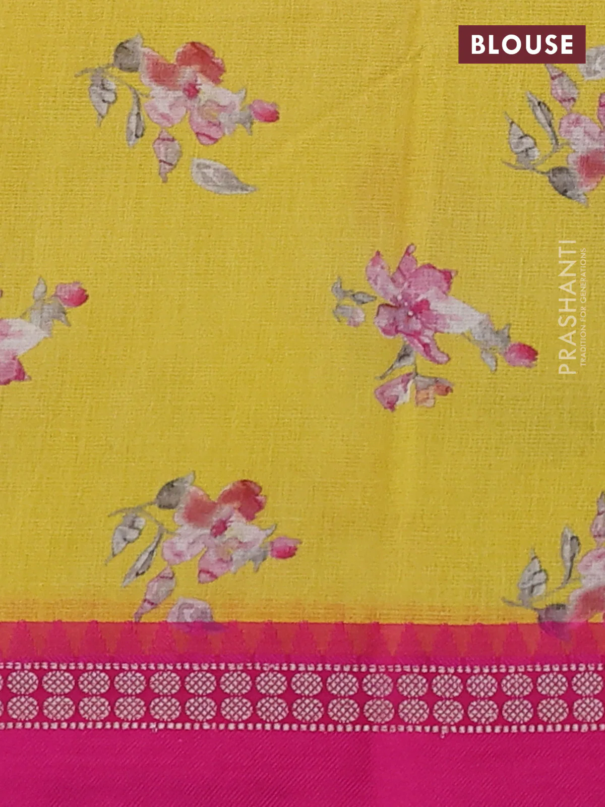 Kota silk cotton saree yellow and pink with allover floral digital prints and thread woven border - Image 3