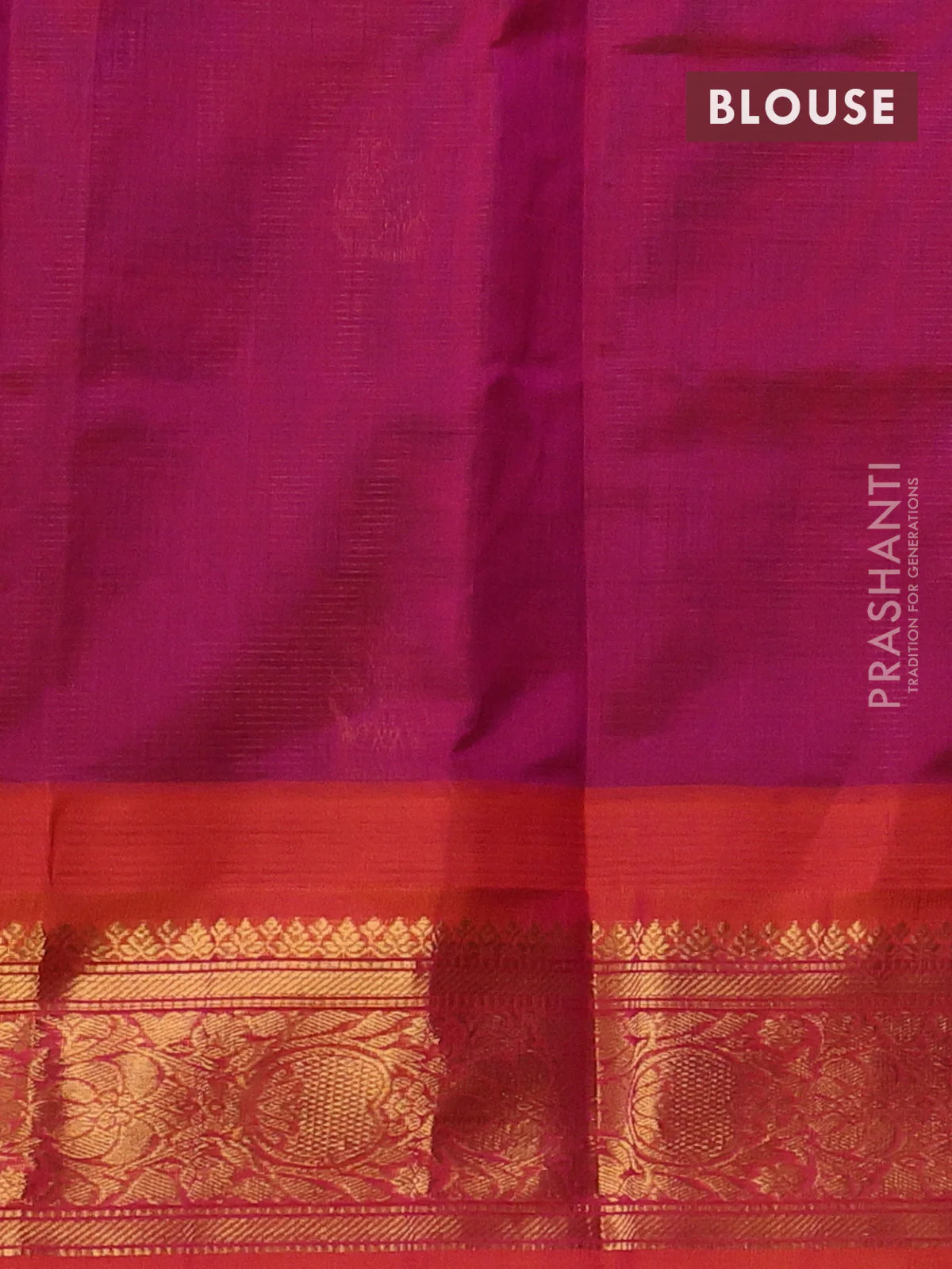 Kuppadam silk cotton saree blue and orange with allover vairosi pattern & buttas and temple design zari woven border - Image 3