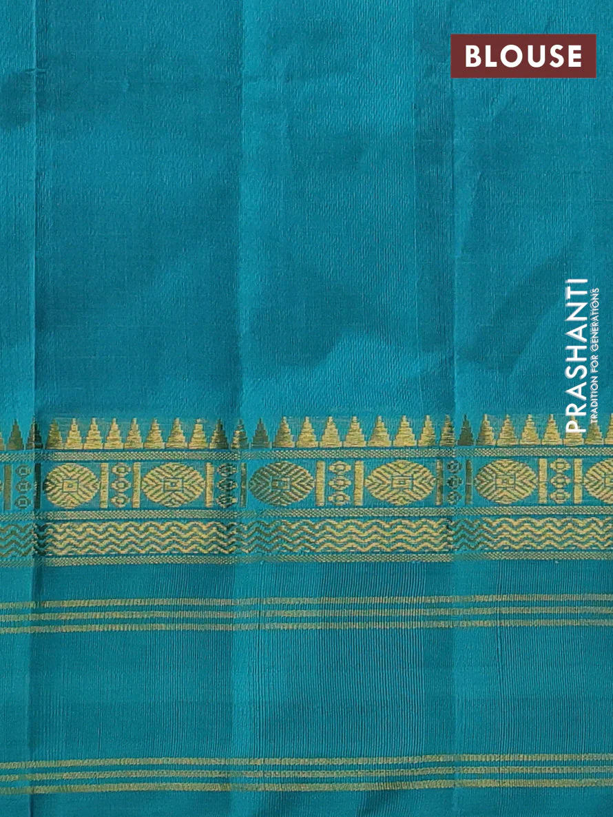 Kuppadam silk cotton saree blue and teal blue with allover zari checked pattern and zari woven border - Image 3