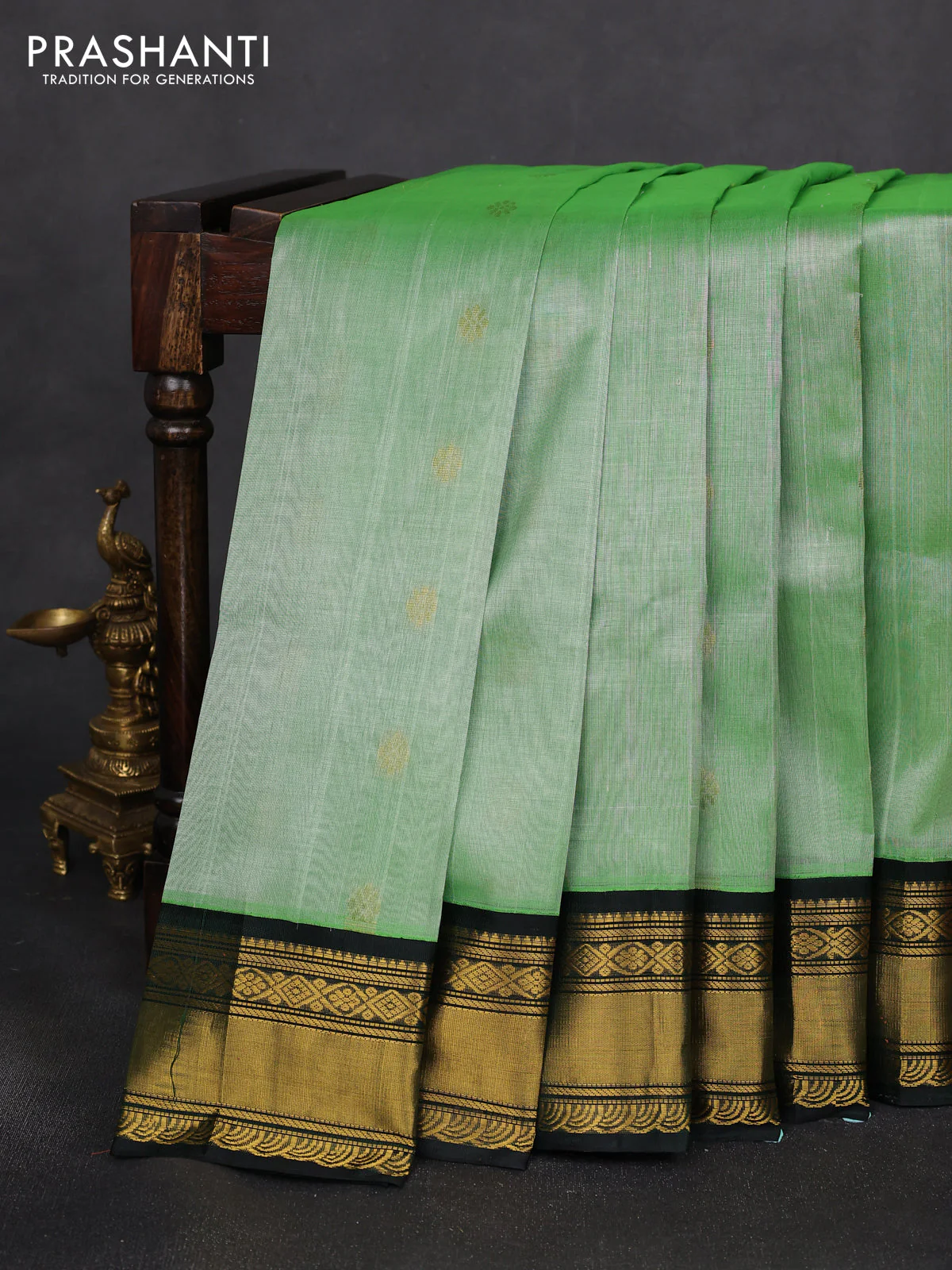 Kuppadam silk cotton saree light green and green with zari woven buttas and zari woven border