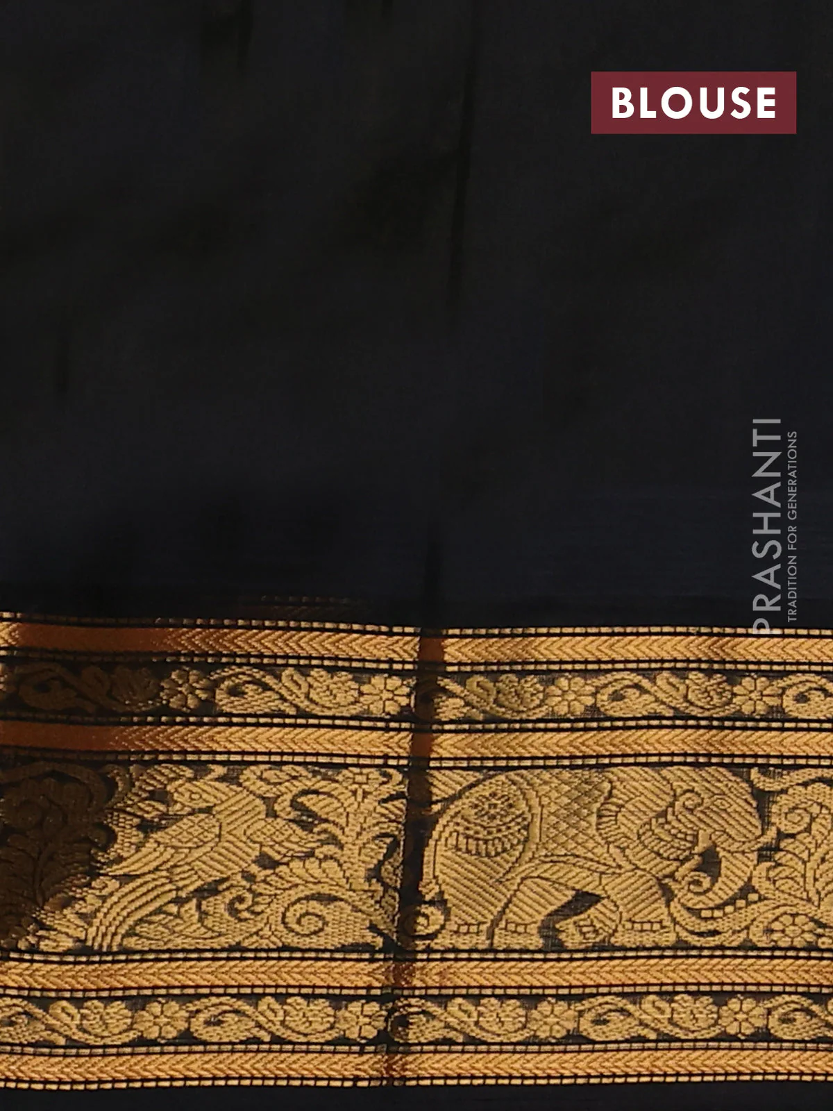 Kuppadam silk cotton saree lime yellow and black with allover vairosi pattern & zari buttas and temple design zari woven border - Image 3