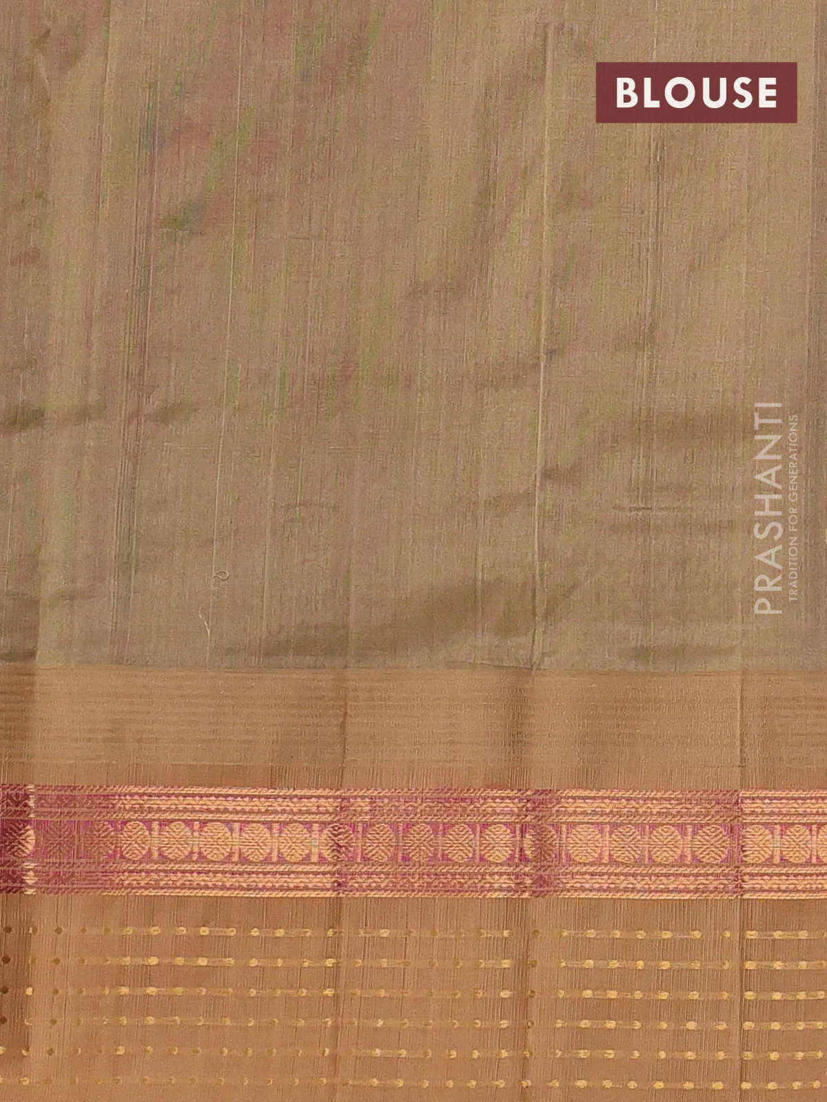 Kuppadam silk cotton saree maroon and sandal with zari woven buttas and temple design zari woven border - Image 3