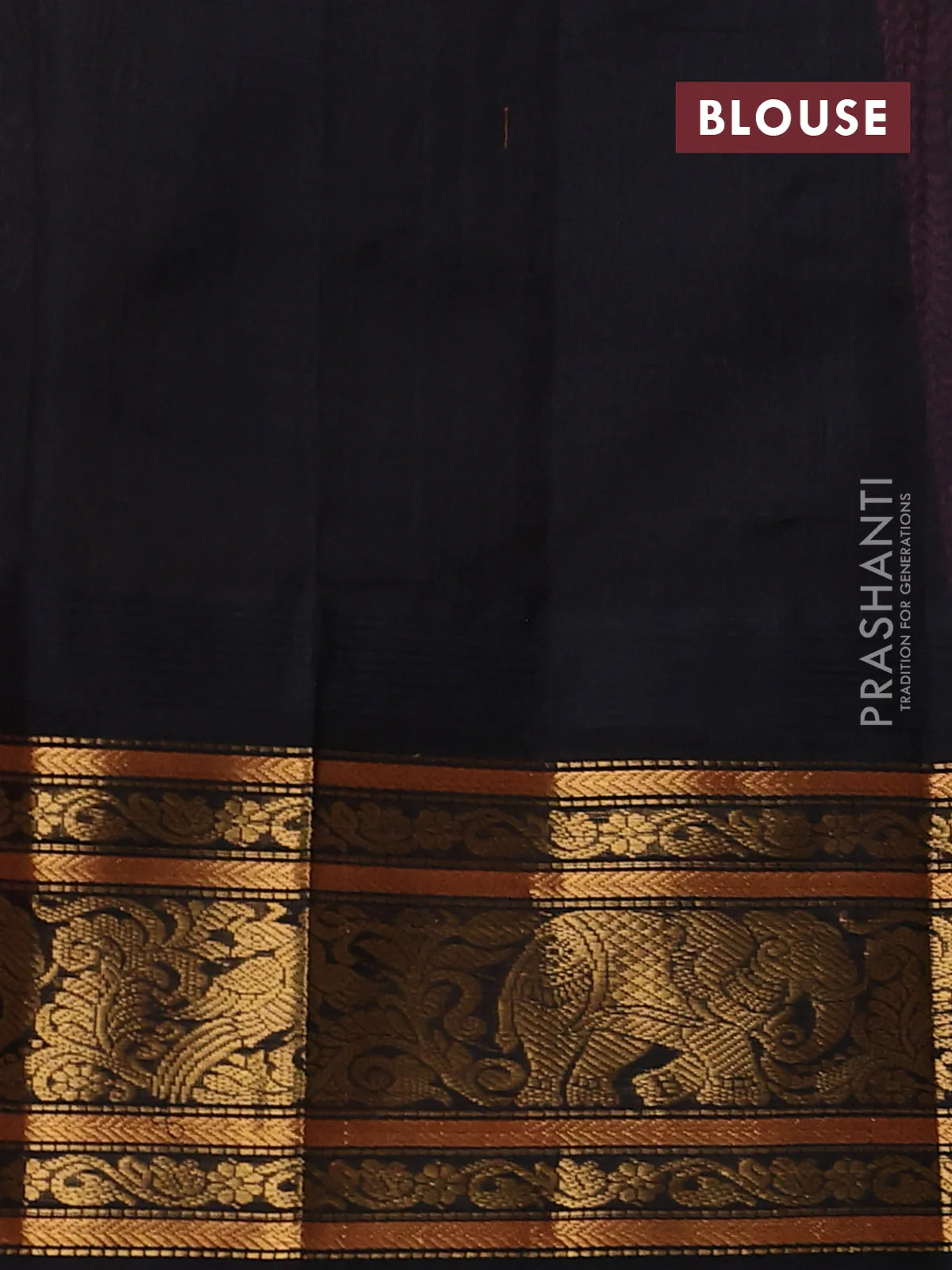 Kuppadam silk cotton saree peach pink and black with allover vairosi pattern & zari buttas and temple design zari woven border - Image 3