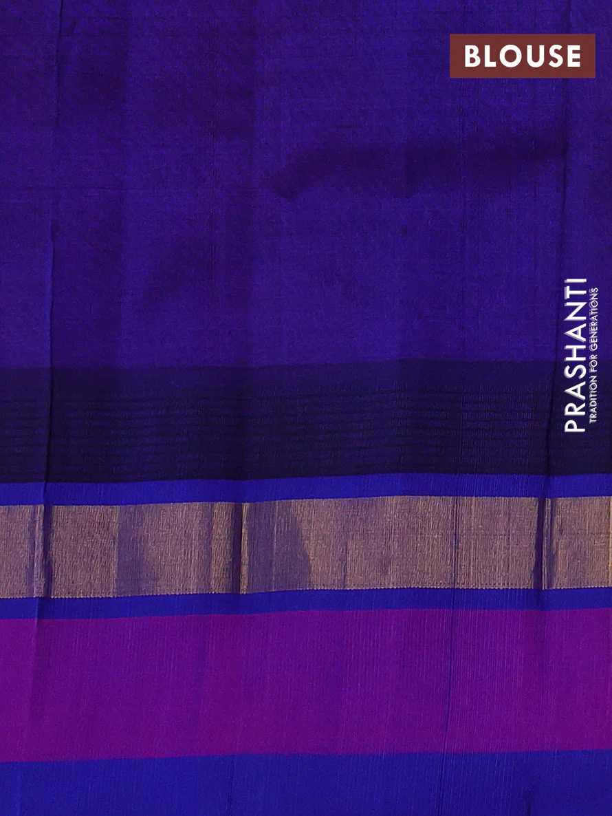 Kuppadam silk cotton saree pink and blue with plain body and temple design zari woven border - Image 3