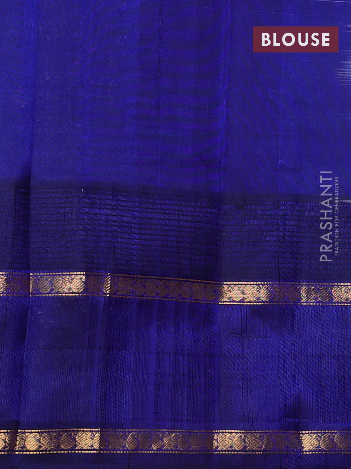 Kuppadam silk cotton saree sandal and blue with allover small zari checked pattern and long temple design zari woven border - Image 3