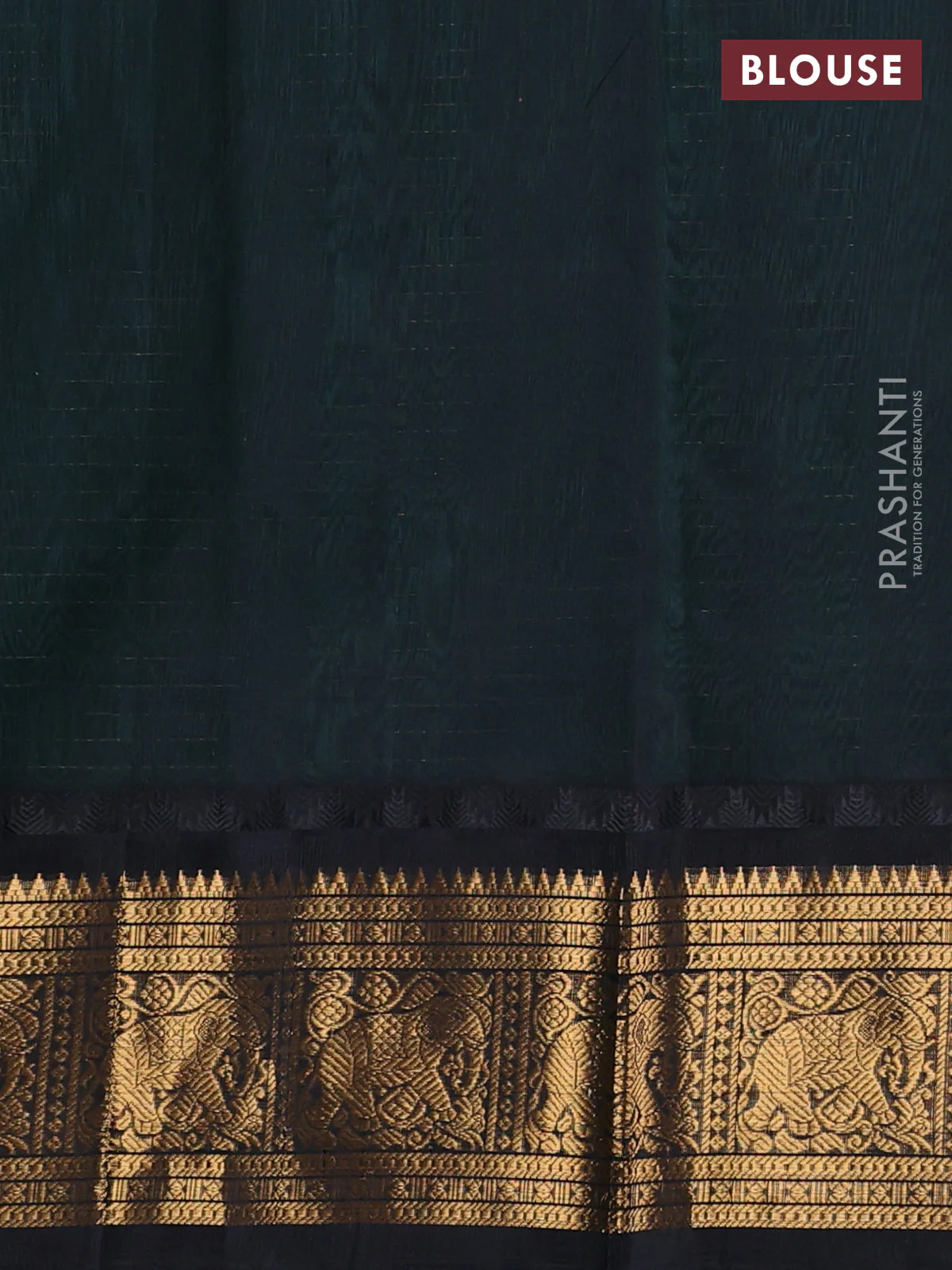 Kuppadam silk cotton saree teal green and black with allover zari checks & lakshadeepam weaves and zari woven border - Image 3