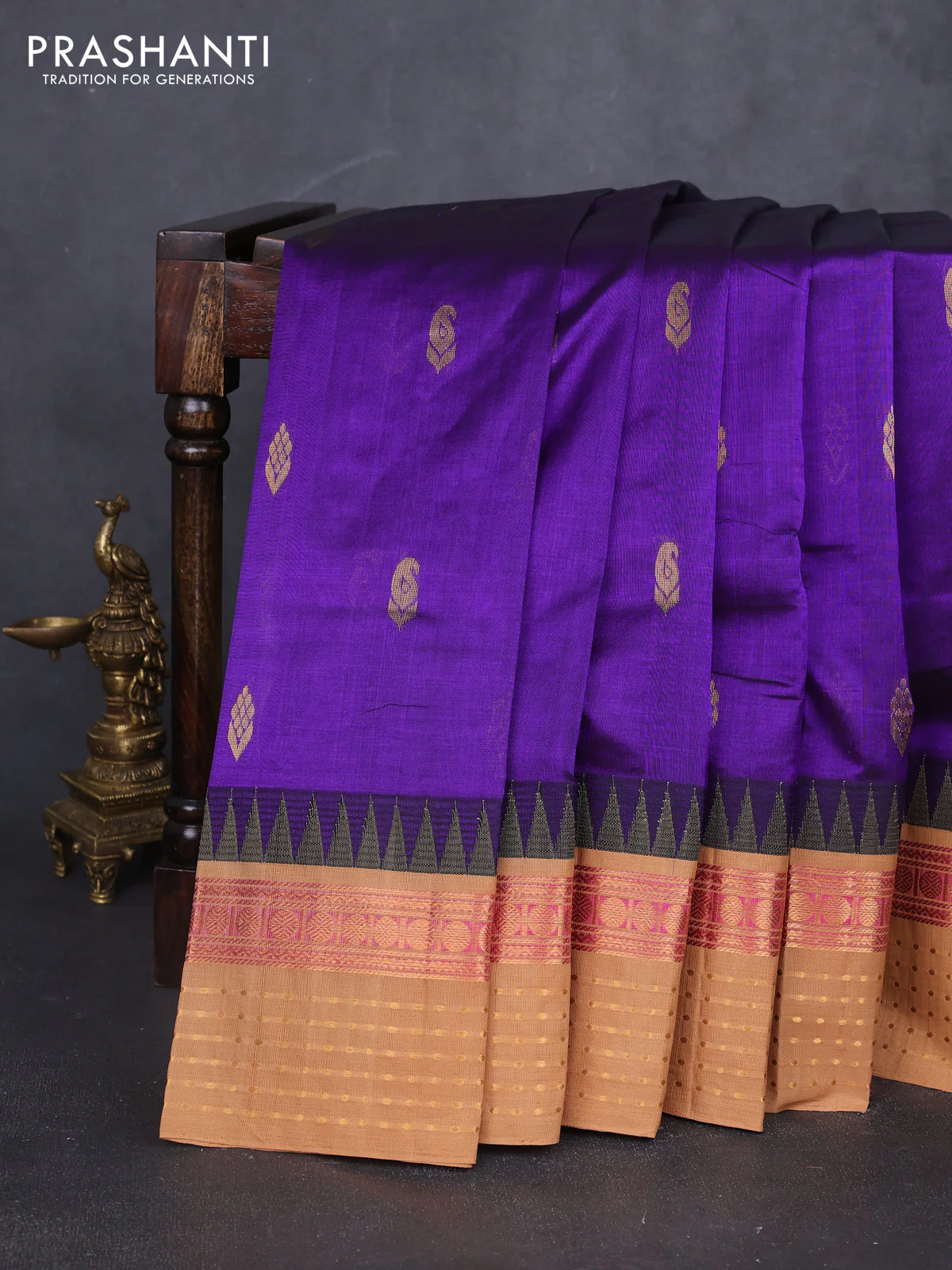 Kuppadam silk cotton saree violet and sandal with zari woven buttas and zari woven border