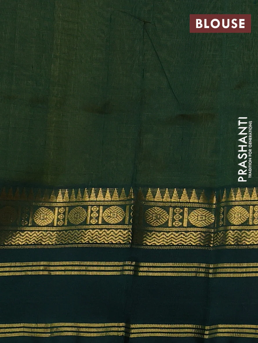 Kuppadam silk cotton saree yellow and bottle green with allover zari checked pattern and zari woven border - Image 3