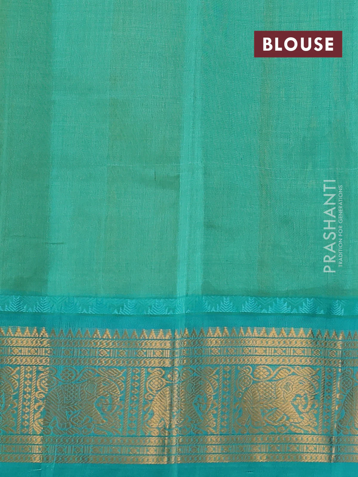 Kuppadam silk cotton saree yellow and teal green with allover lakshadeepam weaves and temple design zari woven border - Image 3