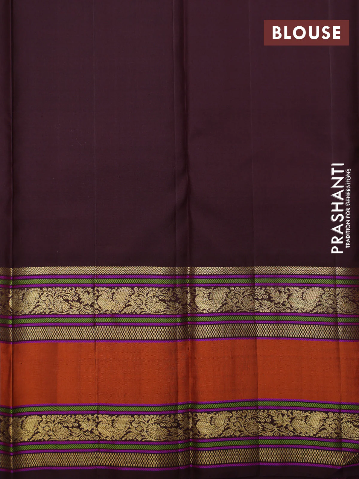 Lavender-Coffee brown Pure Kanchipuram Silk Saree With Zari woven Buttas - Image 6