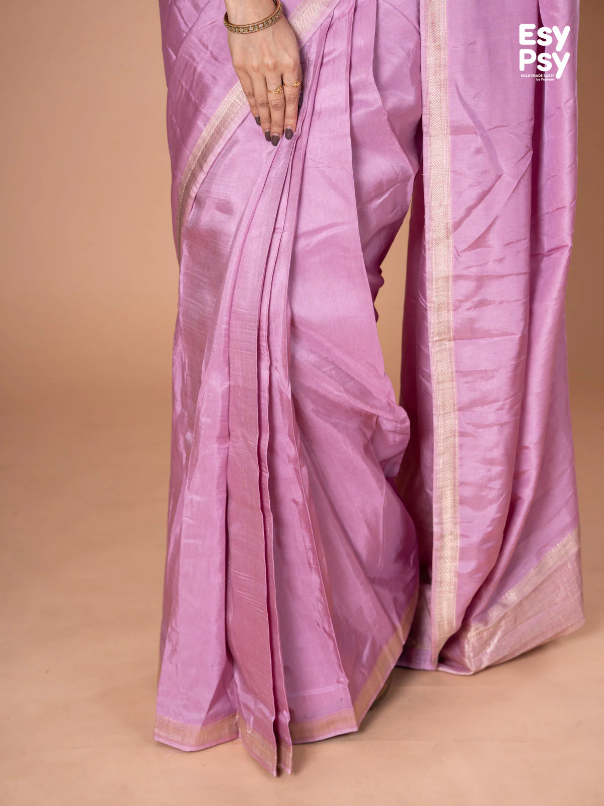 Lavender Semi Tussar readymade saree with readymade brocade blouse - Image 7