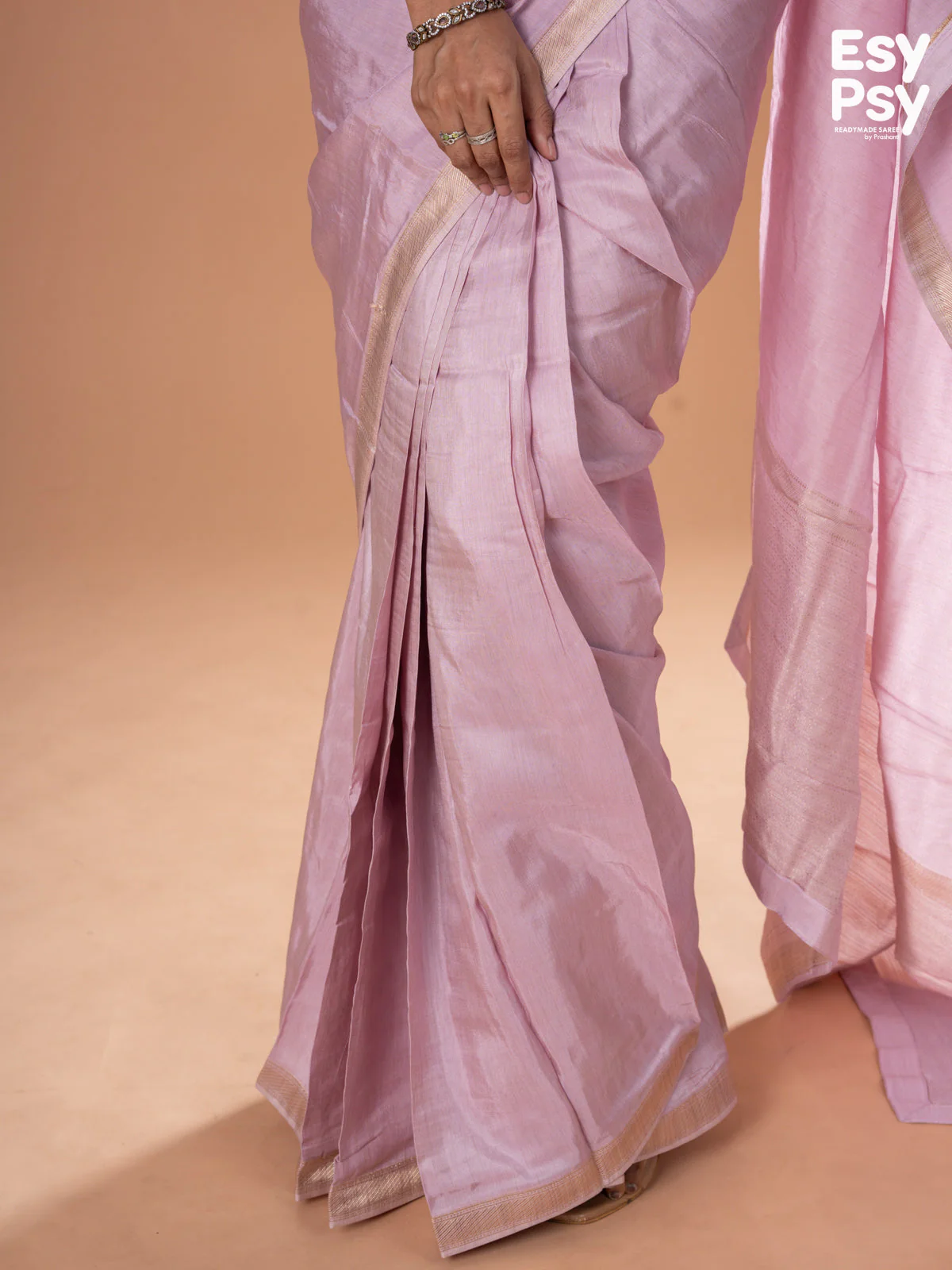 Lavender Shade Semi Tussar readymade saree with readymade brocade blouse - Image 3