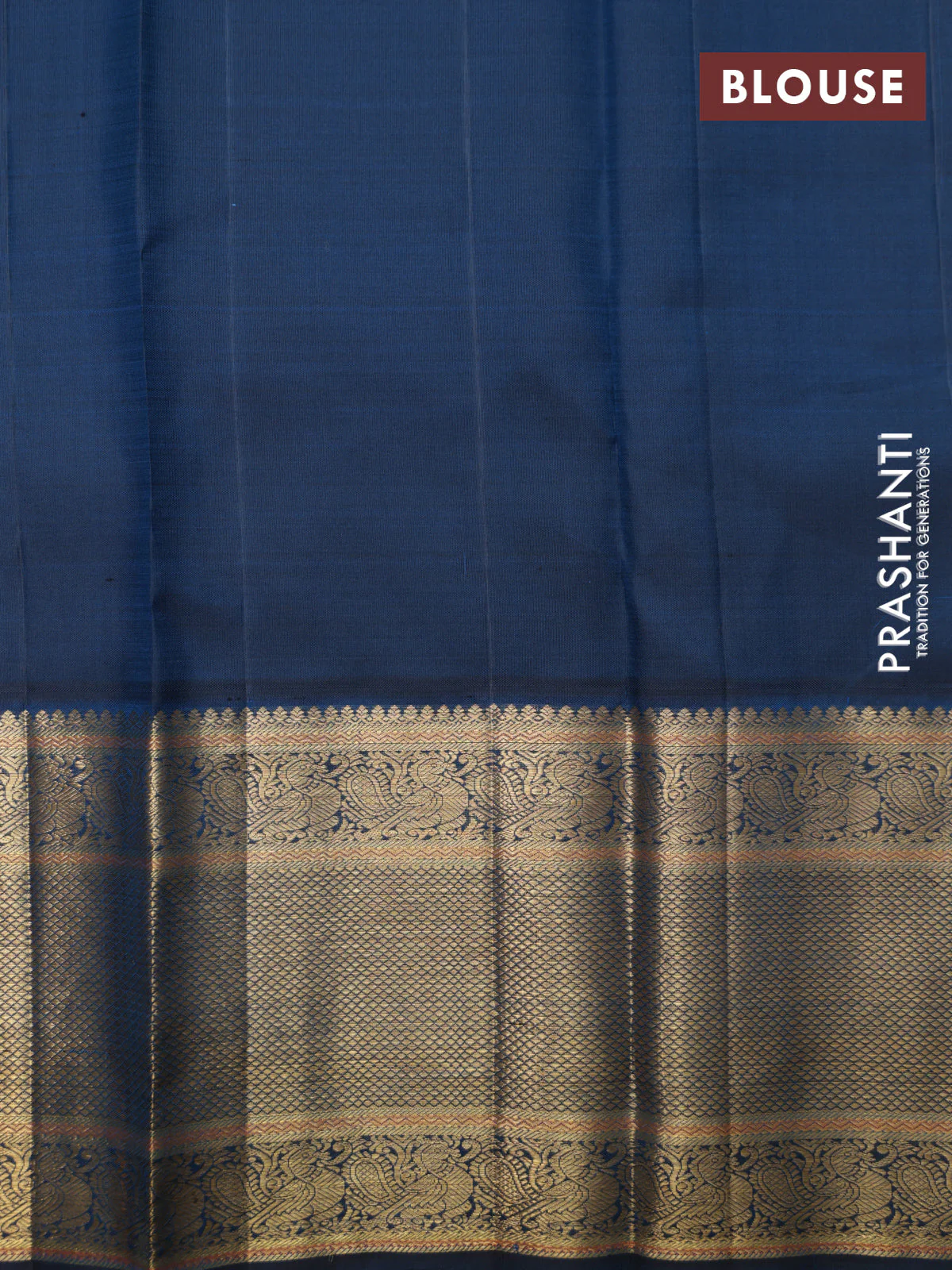 Light Blue-Peacock Blue Pure Kanchipuram Silk Saree With thread & zari woven buttas - Image 6