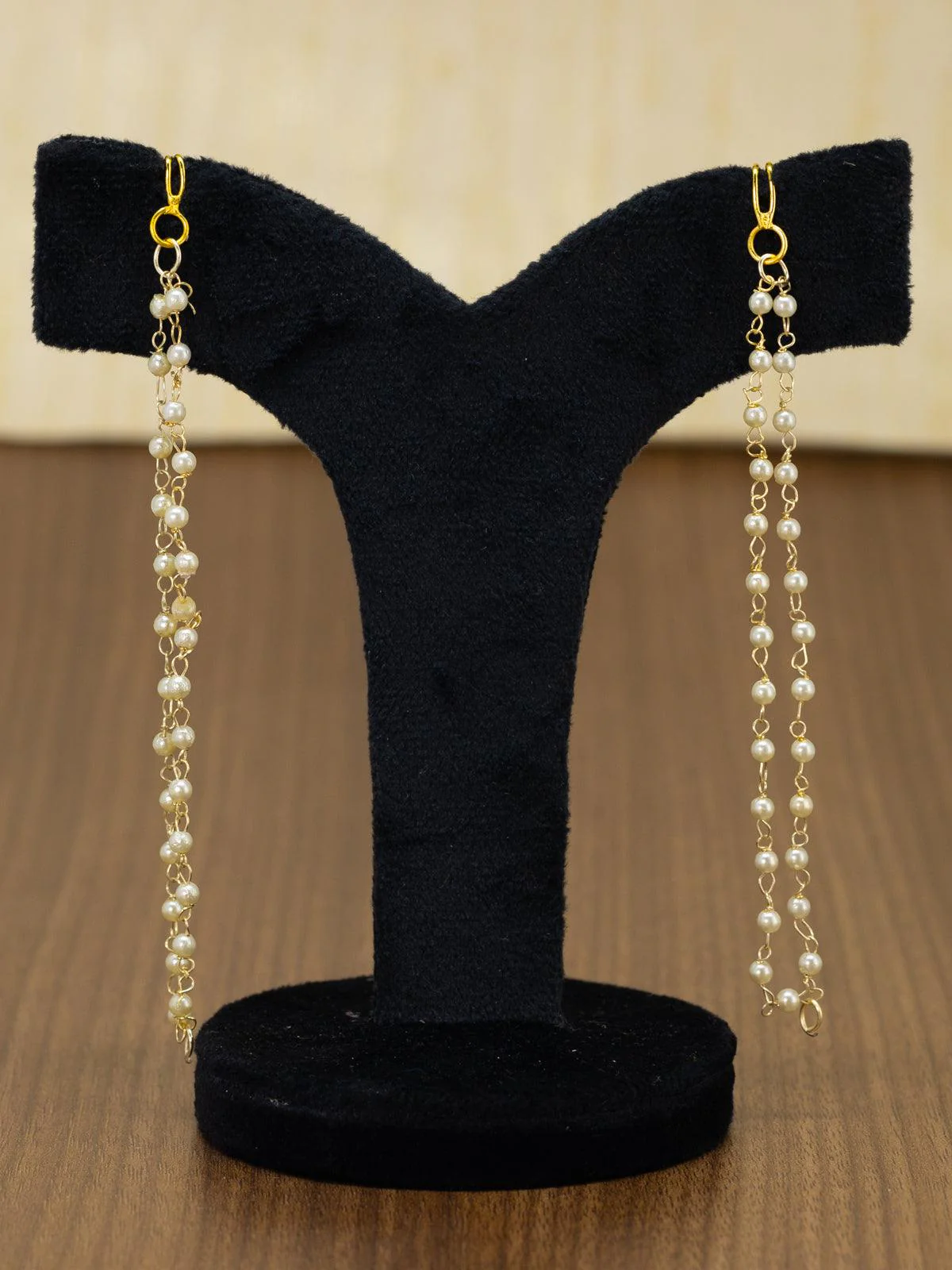Light weight chandbali peach minakari earrings with pearl maatal - Image 2
