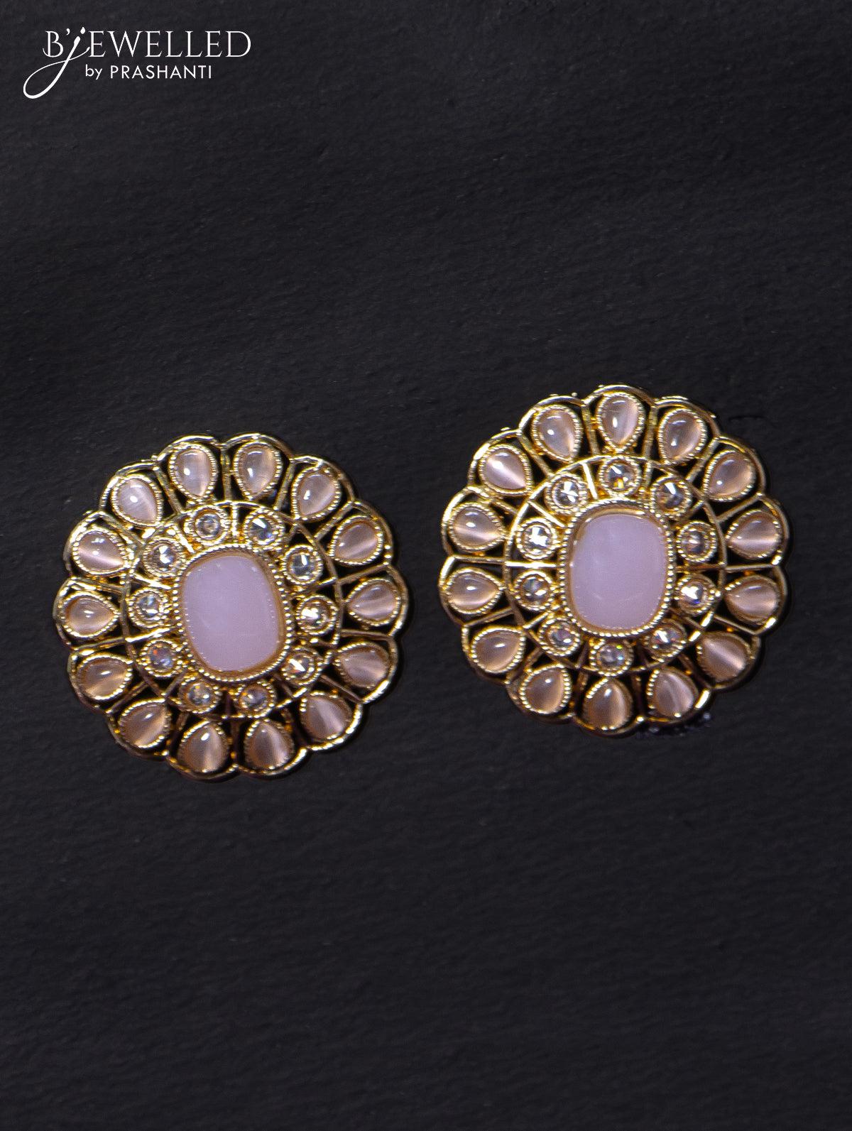 Light weight earrings with cz and baby pink stone - Image 2