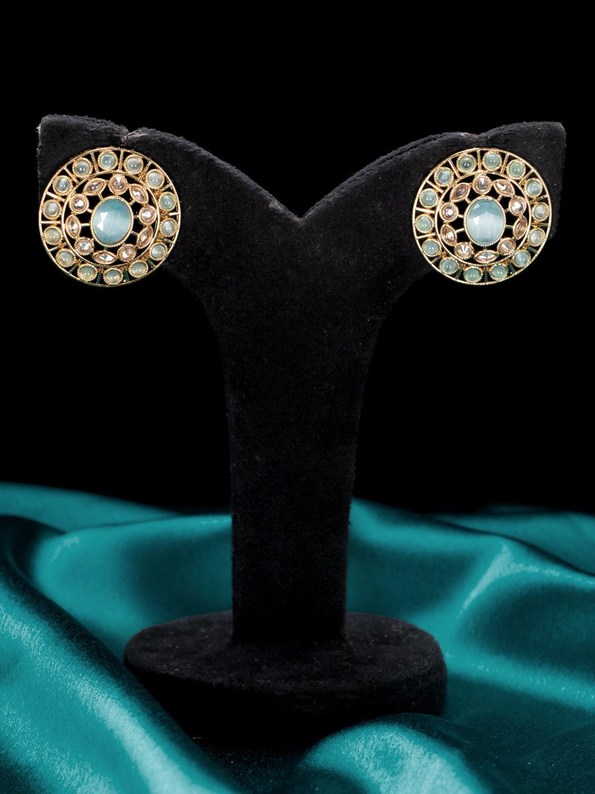 Light weight floral design earrings with baby pink and white stones - Image 2