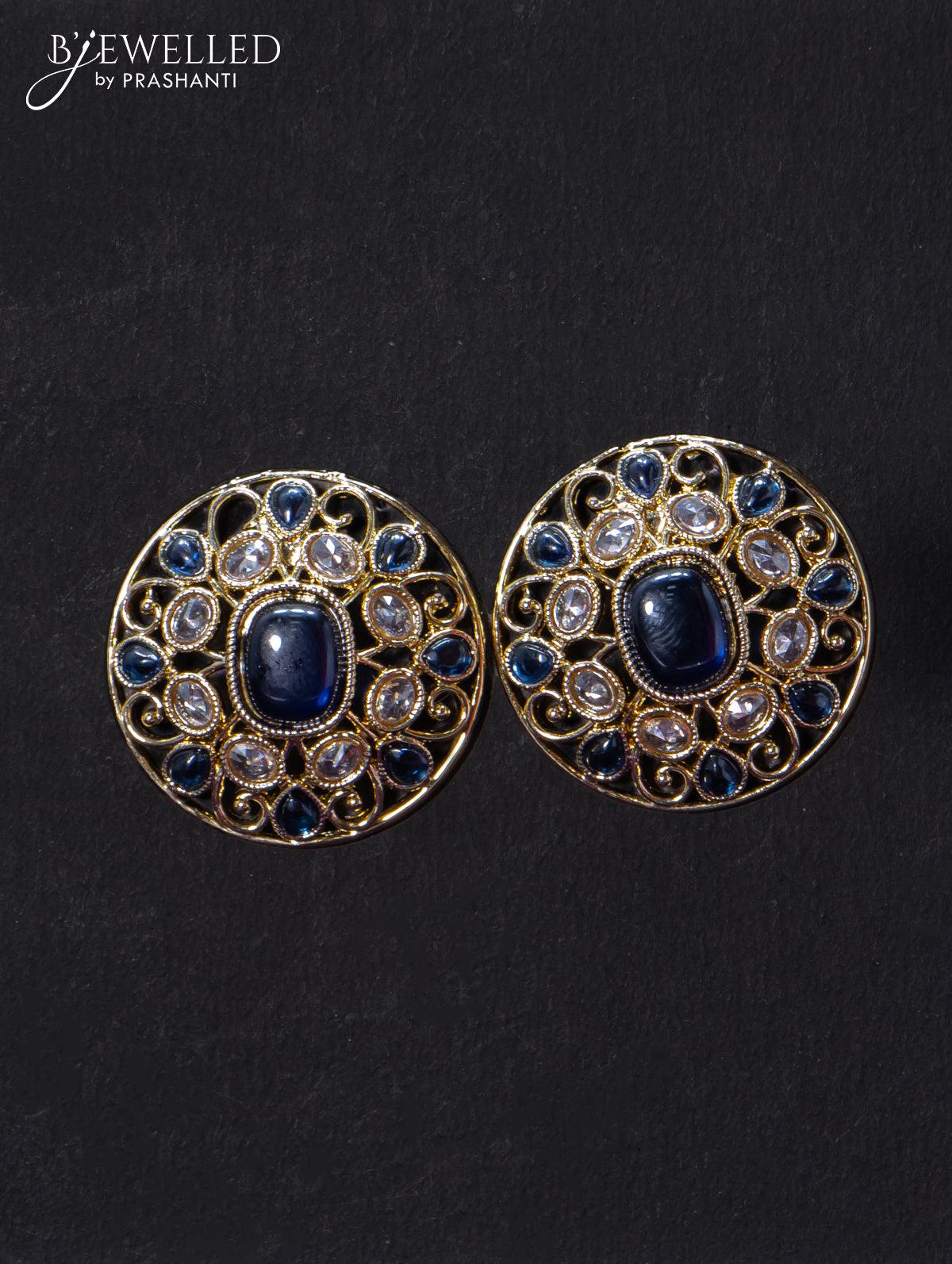 Light weight floral design earrings with cz and sapphire stone - Image 2