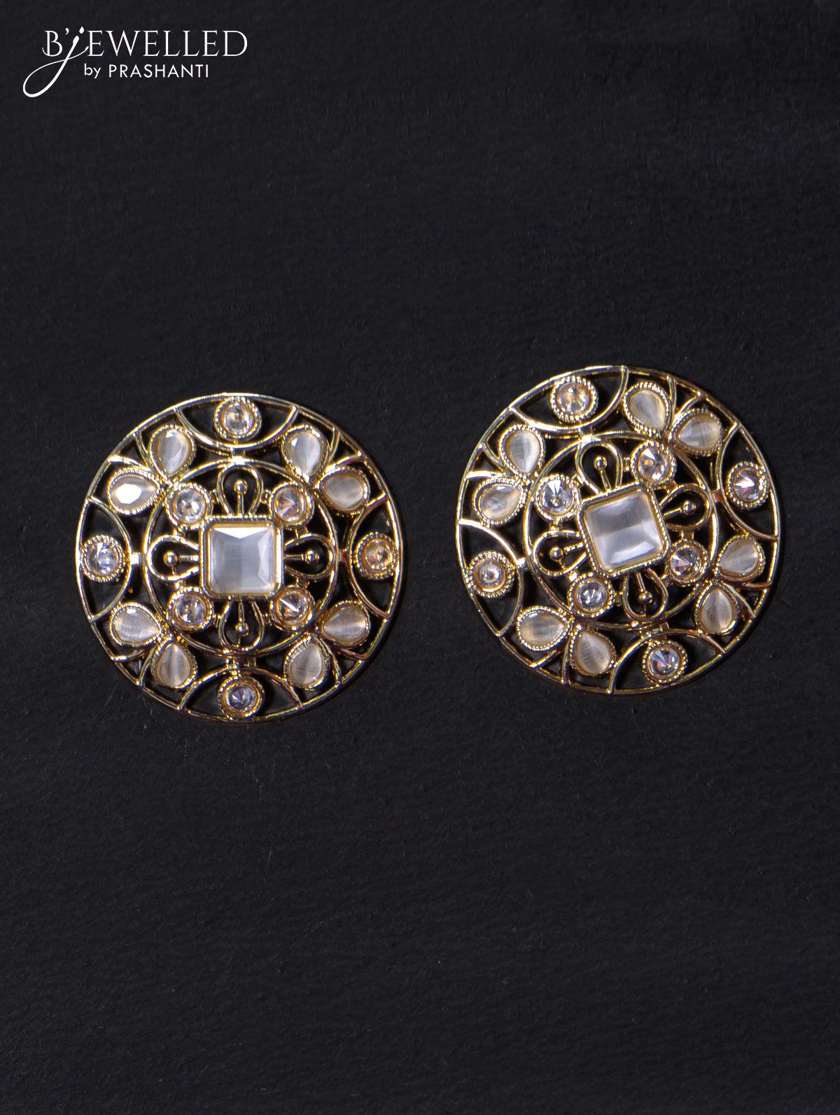 Light weight floral design earrings with cz and white stone - Image 2