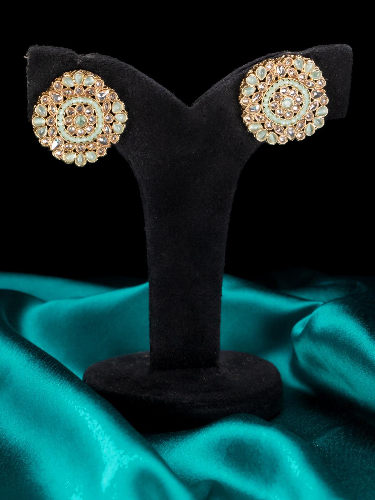 Light weight floral design earrings with mint blue and beads - Image 2
