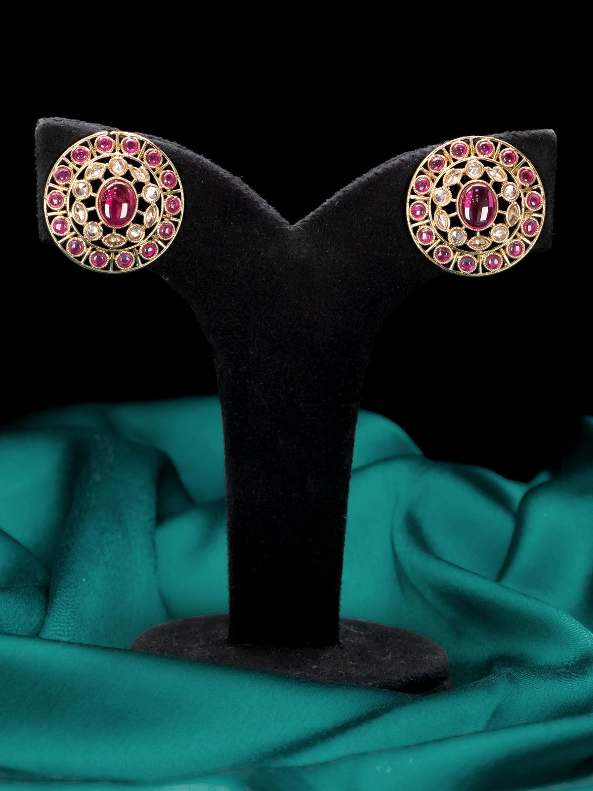 Light weight floral design earrings with ruby and white stones - Image 2