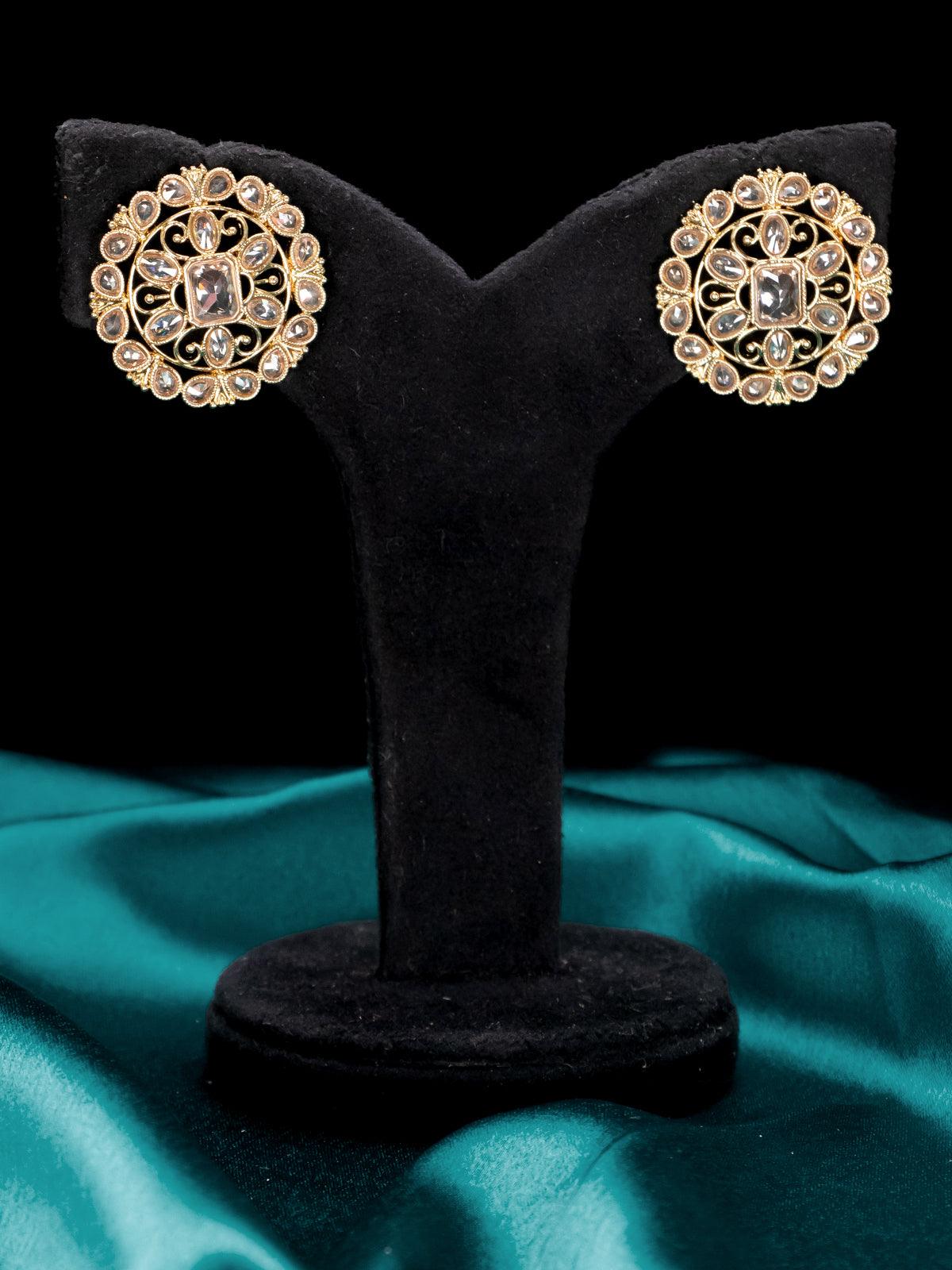 Light weight floral design earrings with white stones - Image 2