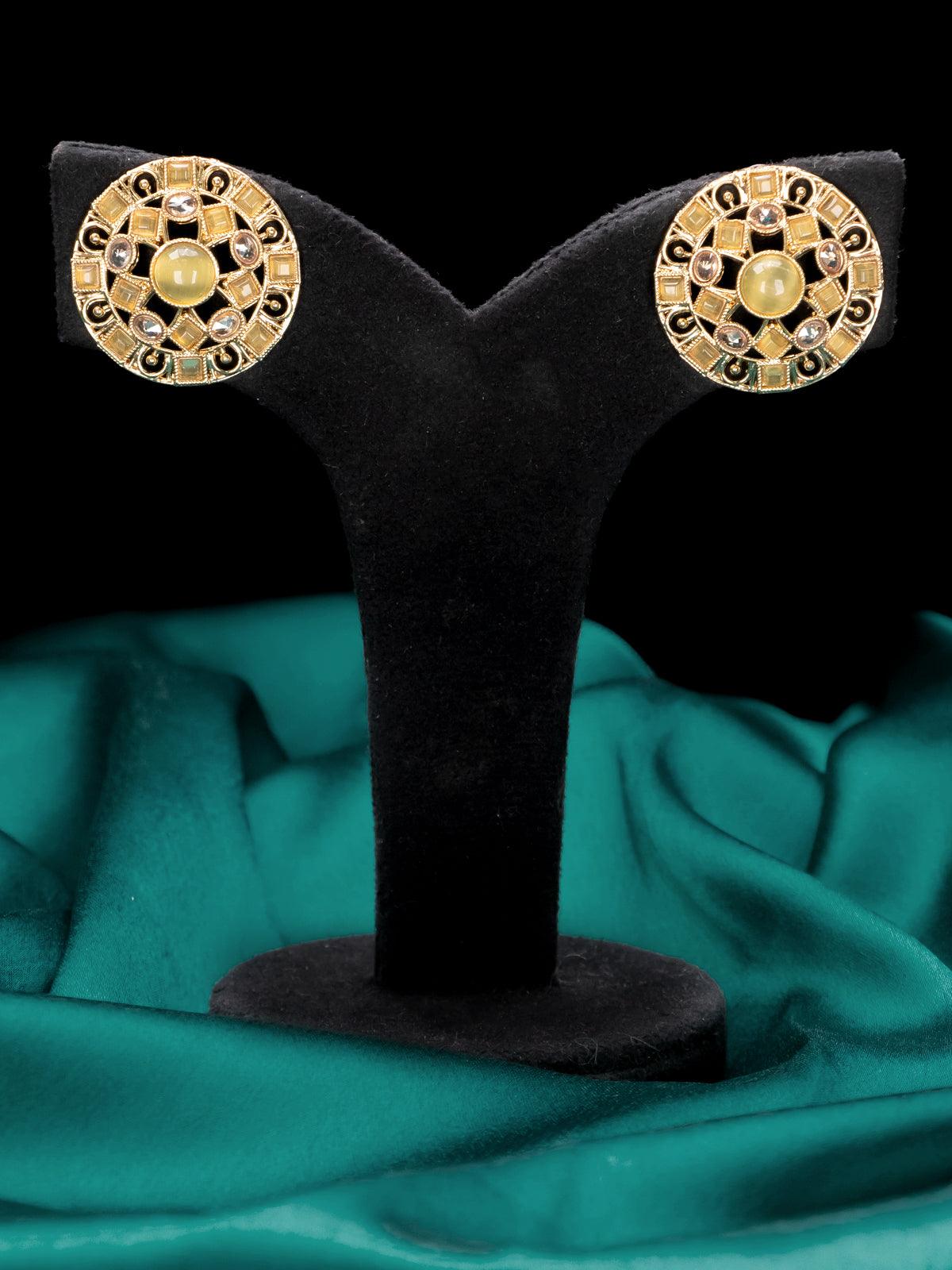 Light weight floral design earrings with yellow and white stones - Image 2
