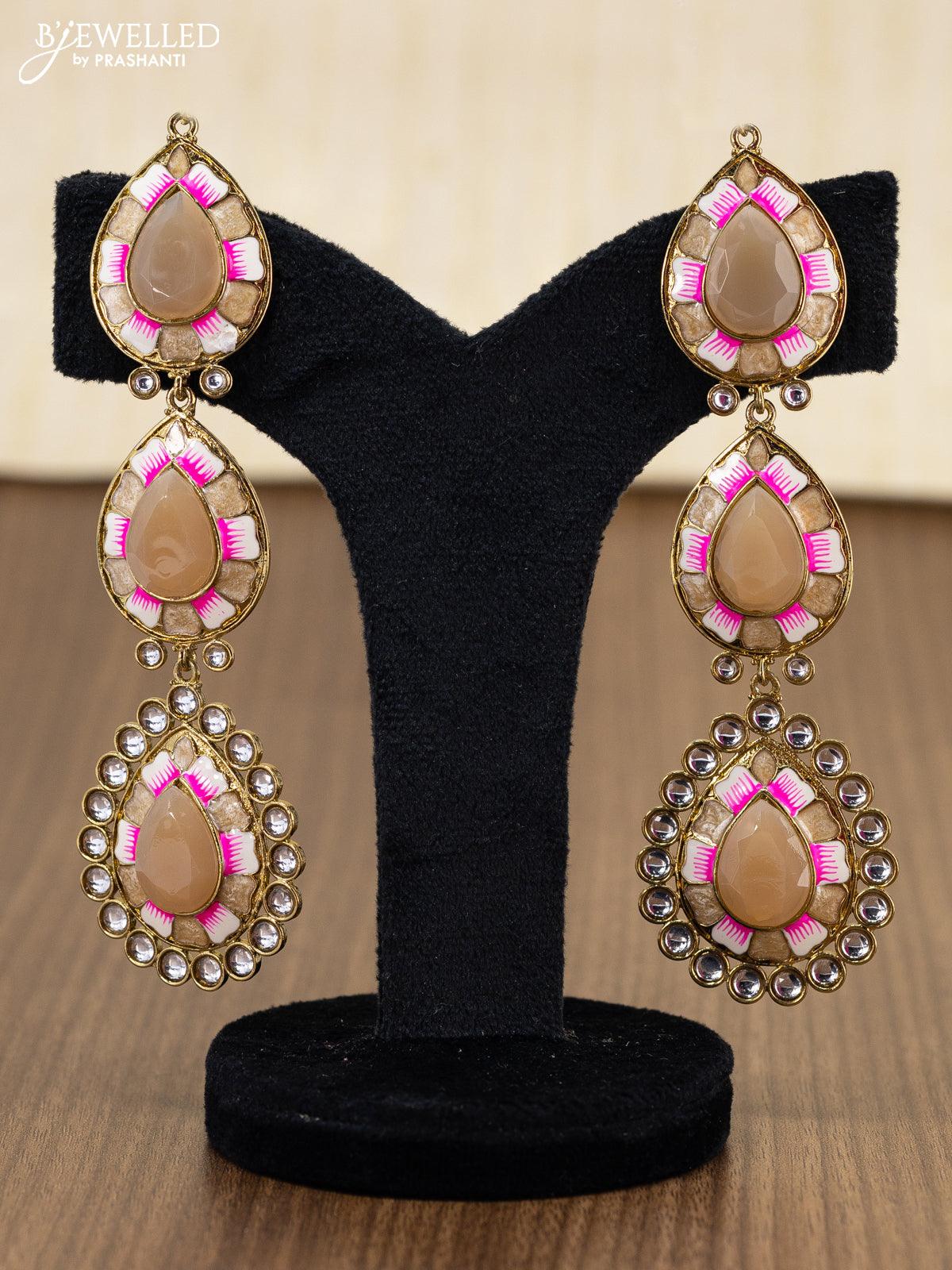 Light weight minakari earring pastel brown with pearl maatal