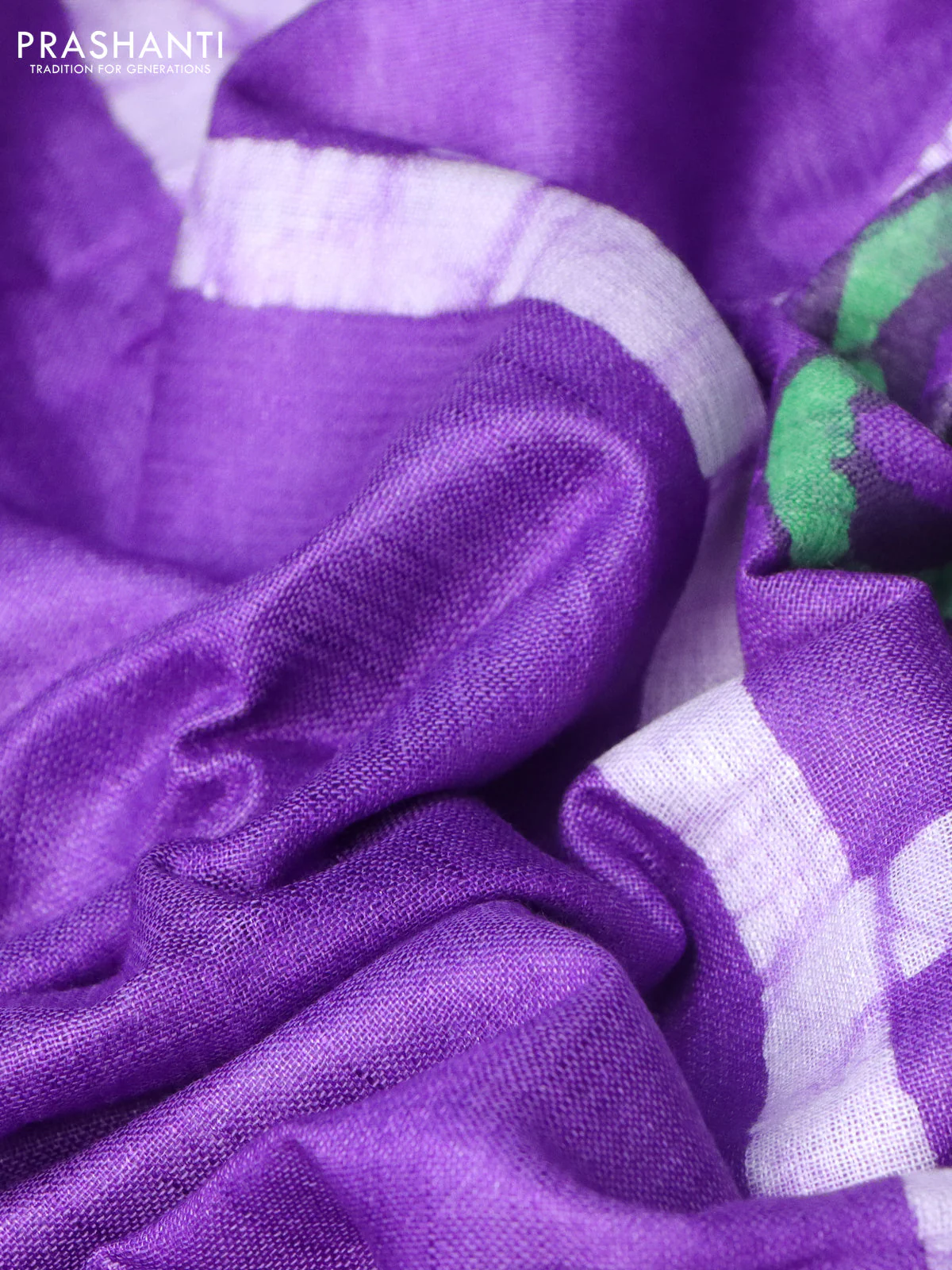 Linen cotton partly saree lavender with plain body & batik prints and silver zari woven border - Image 8