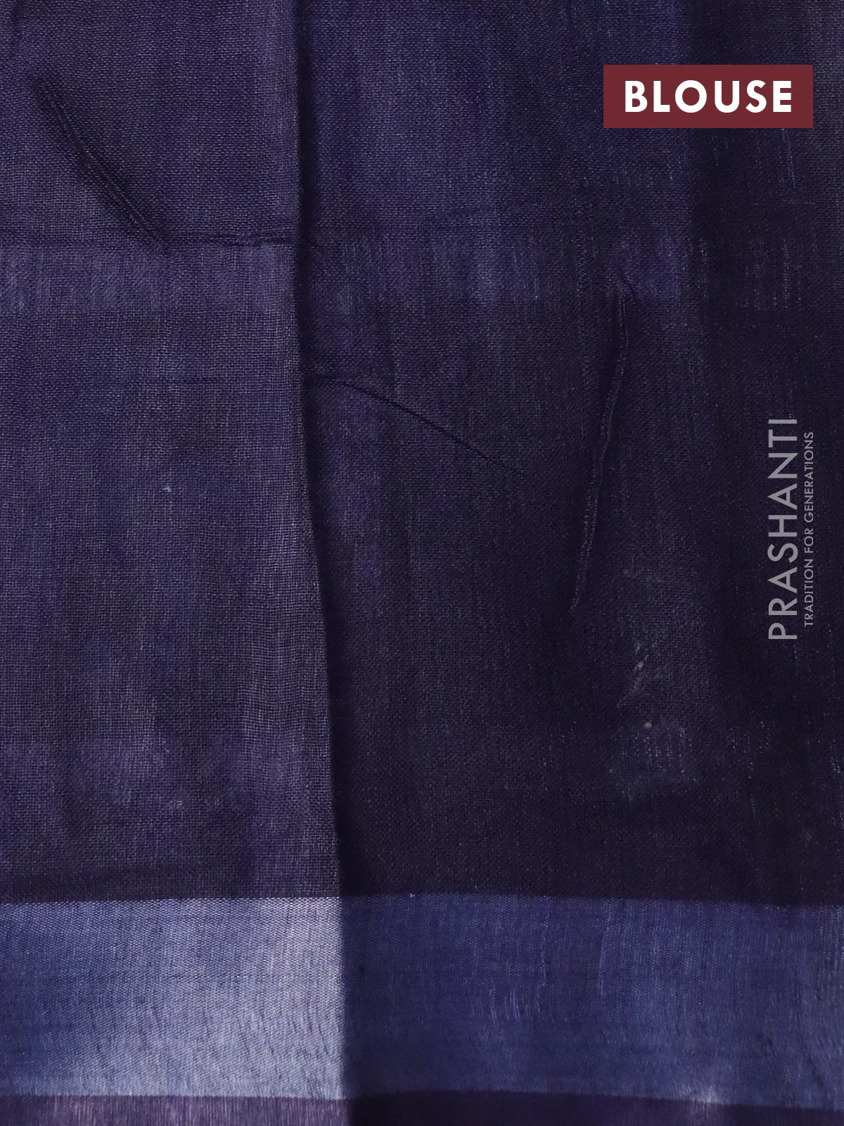 Linen cotton partly saree navy blue with plain body & batik prints and silver zari woven border - Image 9