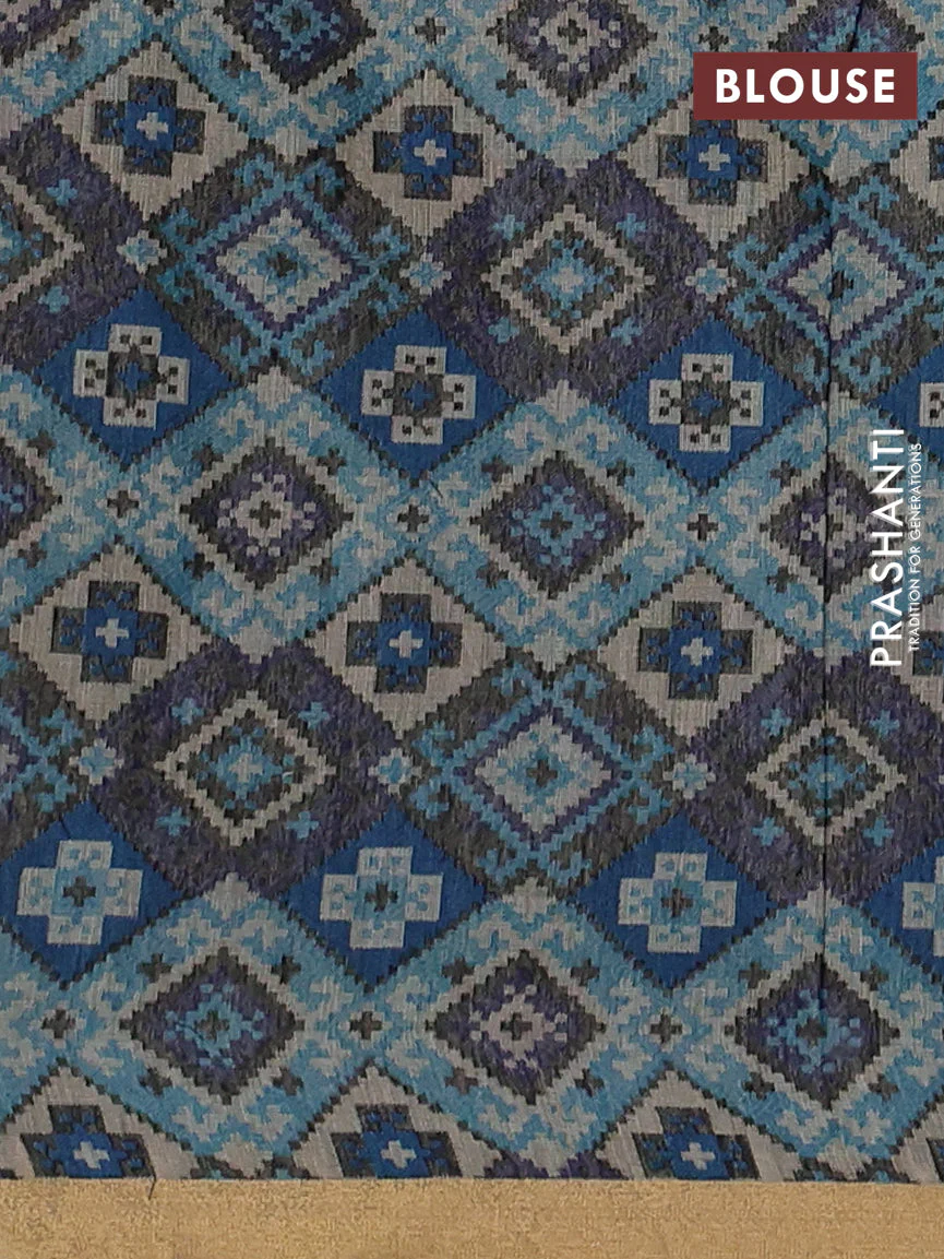 Linen cotton saree beige and light blue with thread woven buttas and patola weaving pallu - Image 6