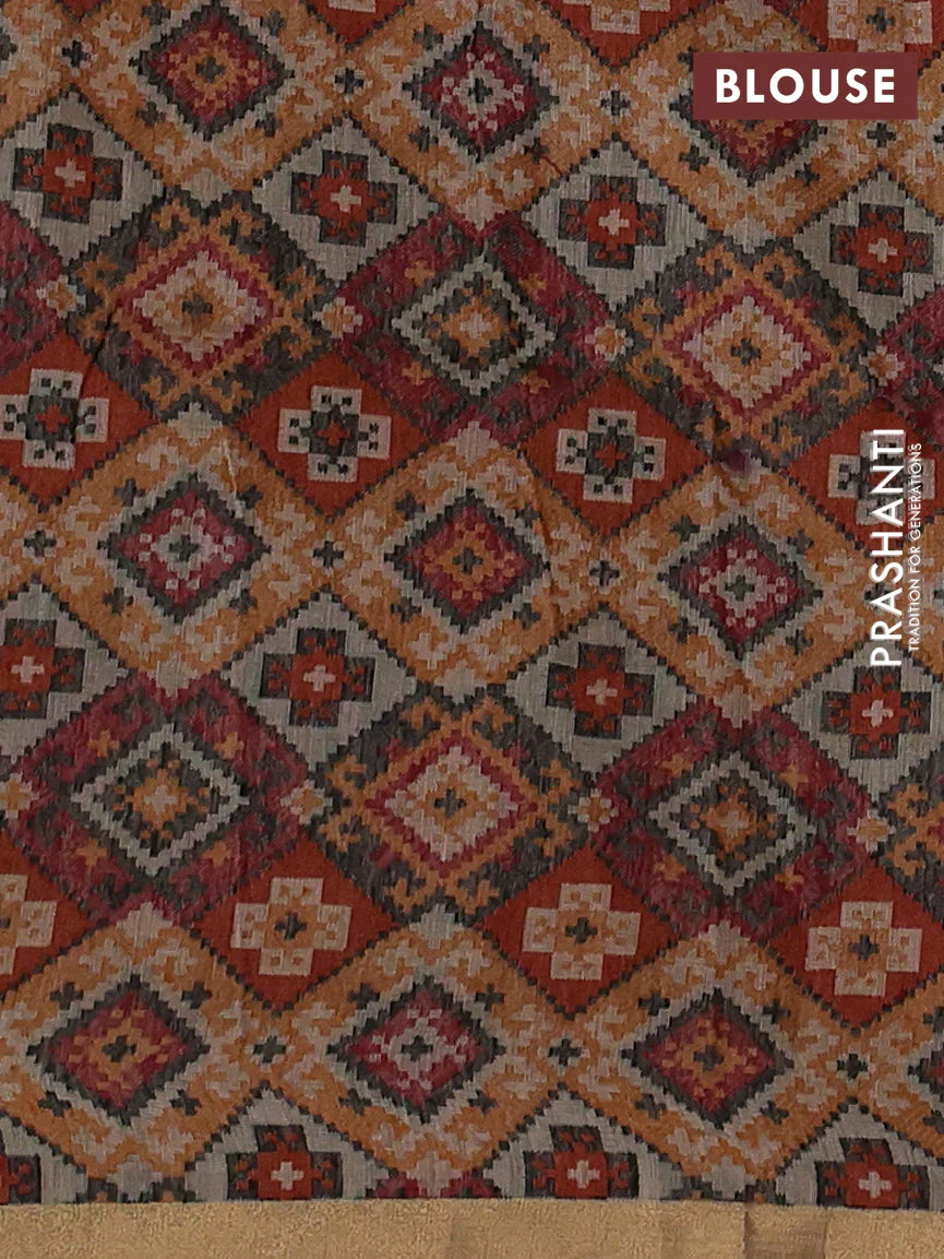 Linen cotton saree beige and orange with thread woven buttas and patola weaving pallu - Image 6